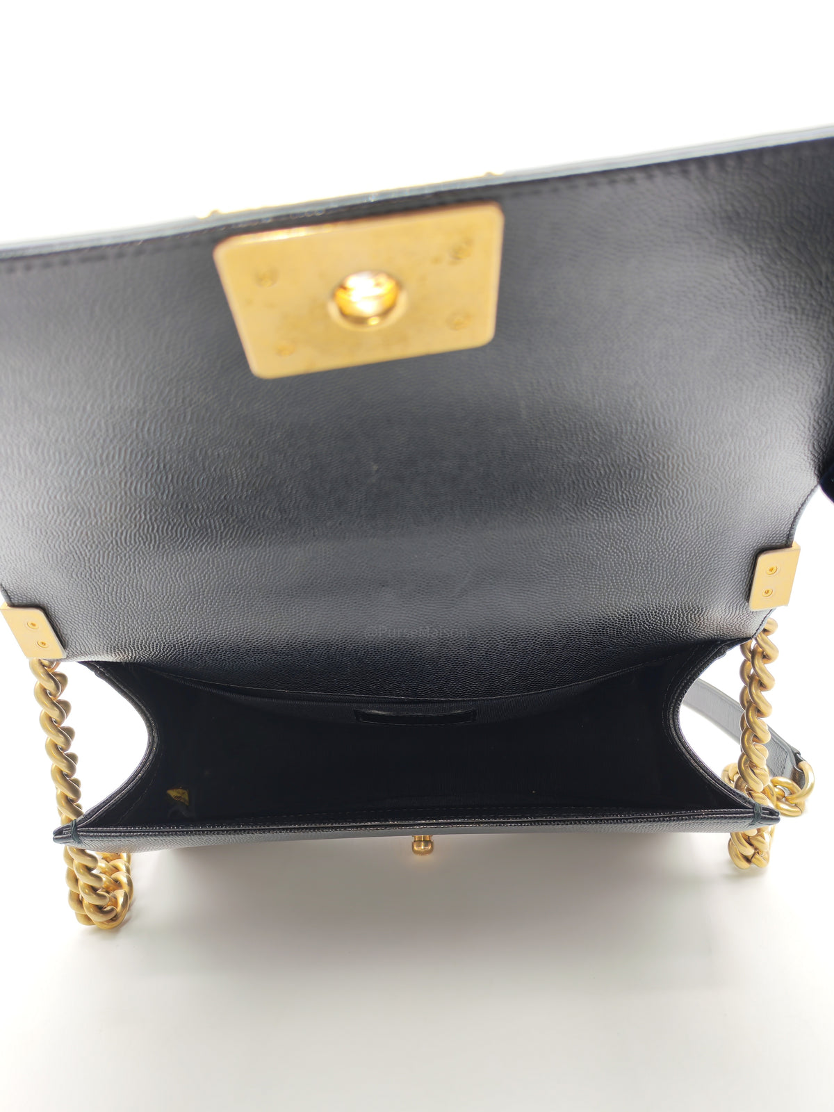Chanel Boy Old Medium in Black Quilted Caviar Leather and Aged Gold Hardware Series 28
