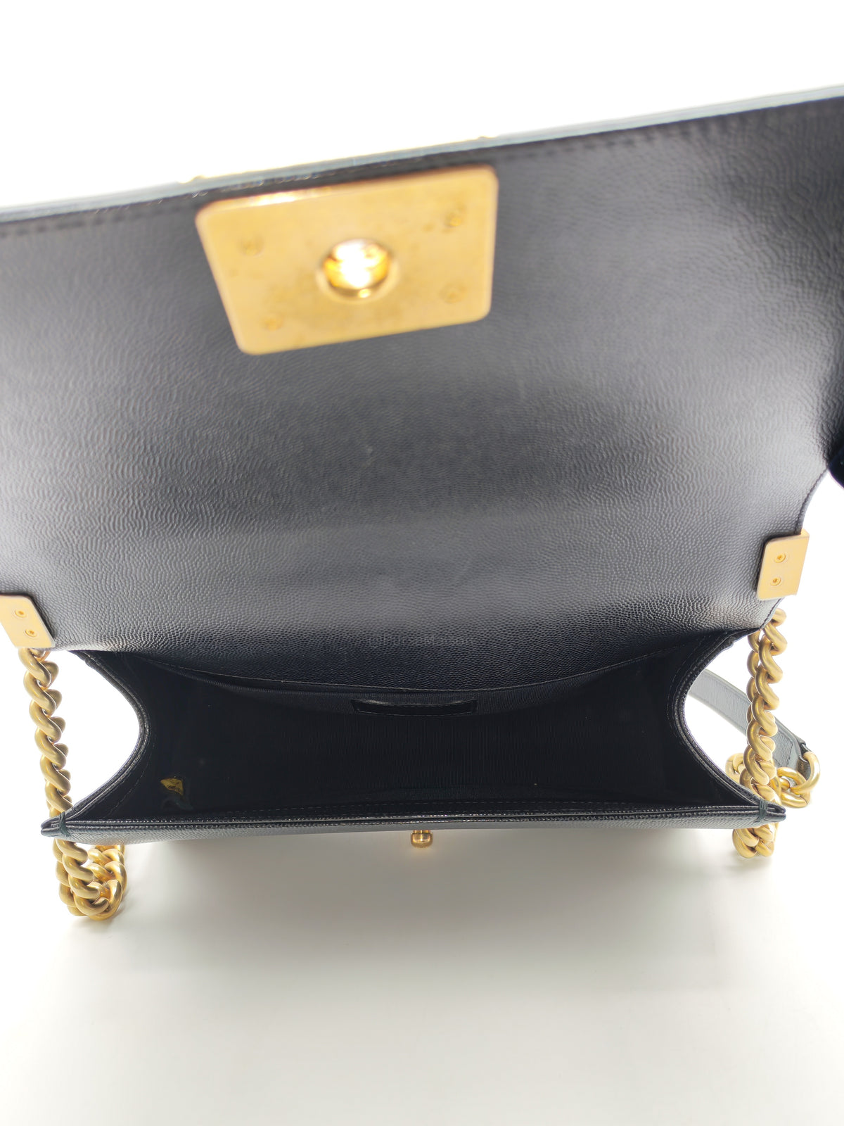 Chanel Boy Old Medium in Black Quilted Caviar Leather and Aged Gold Hardware Series 28