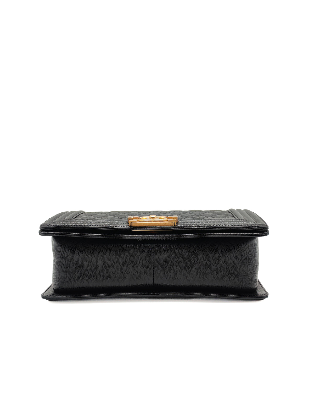 Chanel Boy Old Medium in Black Quilted Caviar Leather and Aged Gold Hardware Series 28