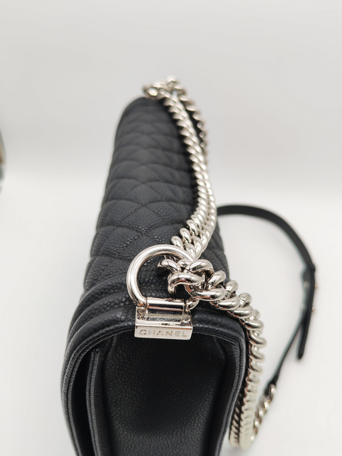 Chanel Le Boy Large in Black Quilted Caviar Leather and Silver Hardware Series 17