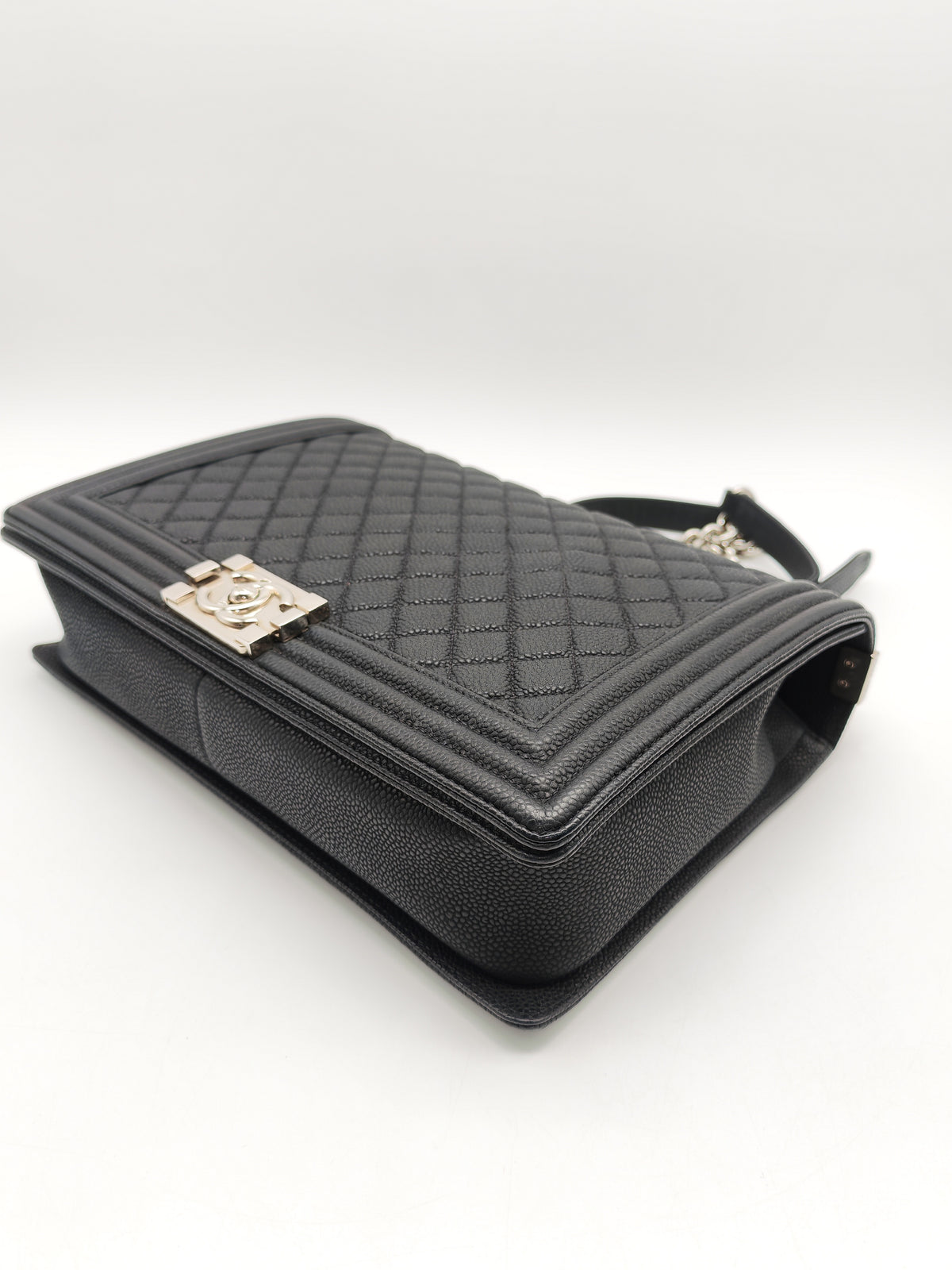 Chanel Le Boy Large in Black Quilted Caviar Leather and Silver Hardware Series 17