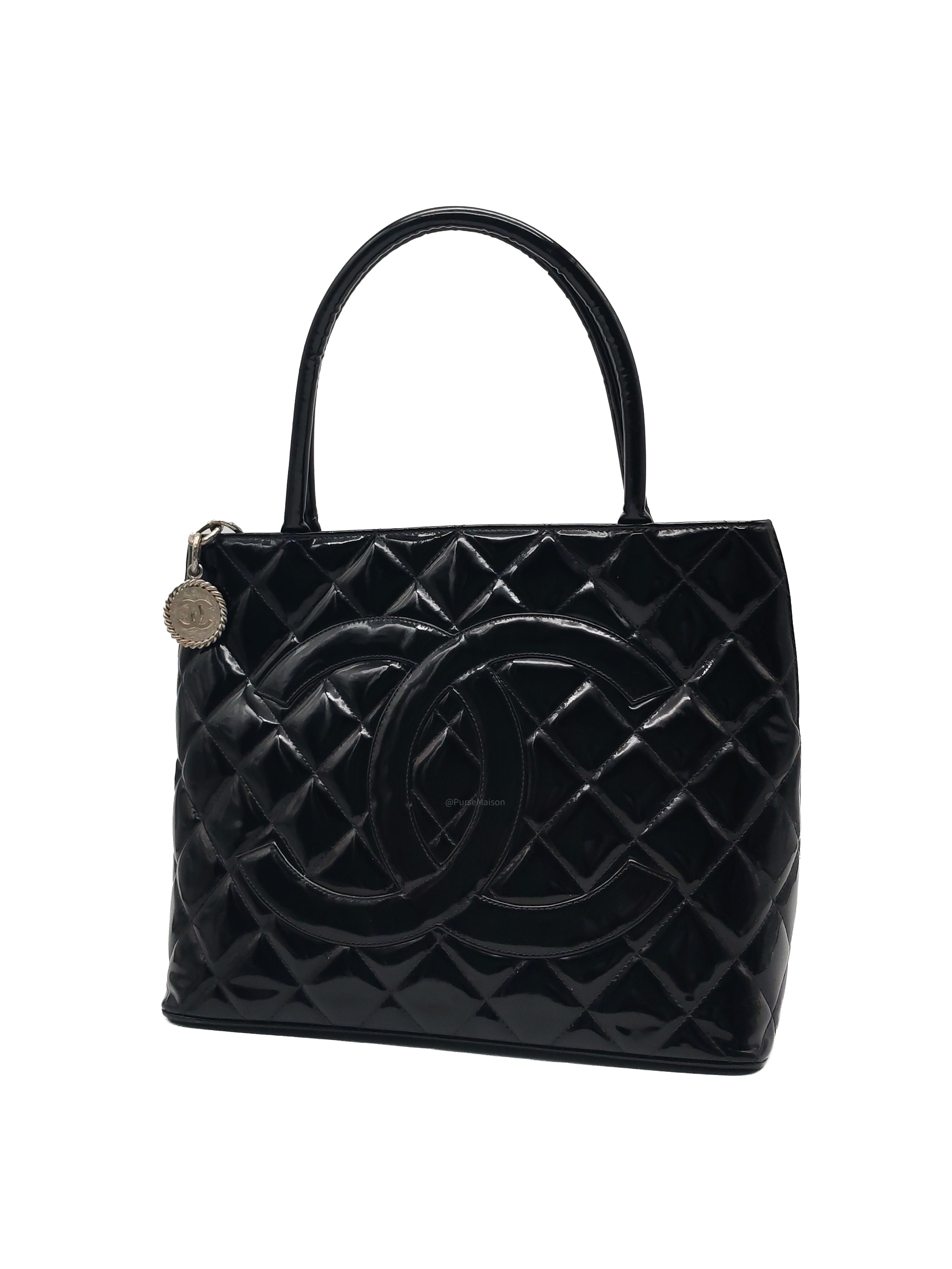 Chanel Medallion Tote Bag in Black Quilted Patent Leather Series 6