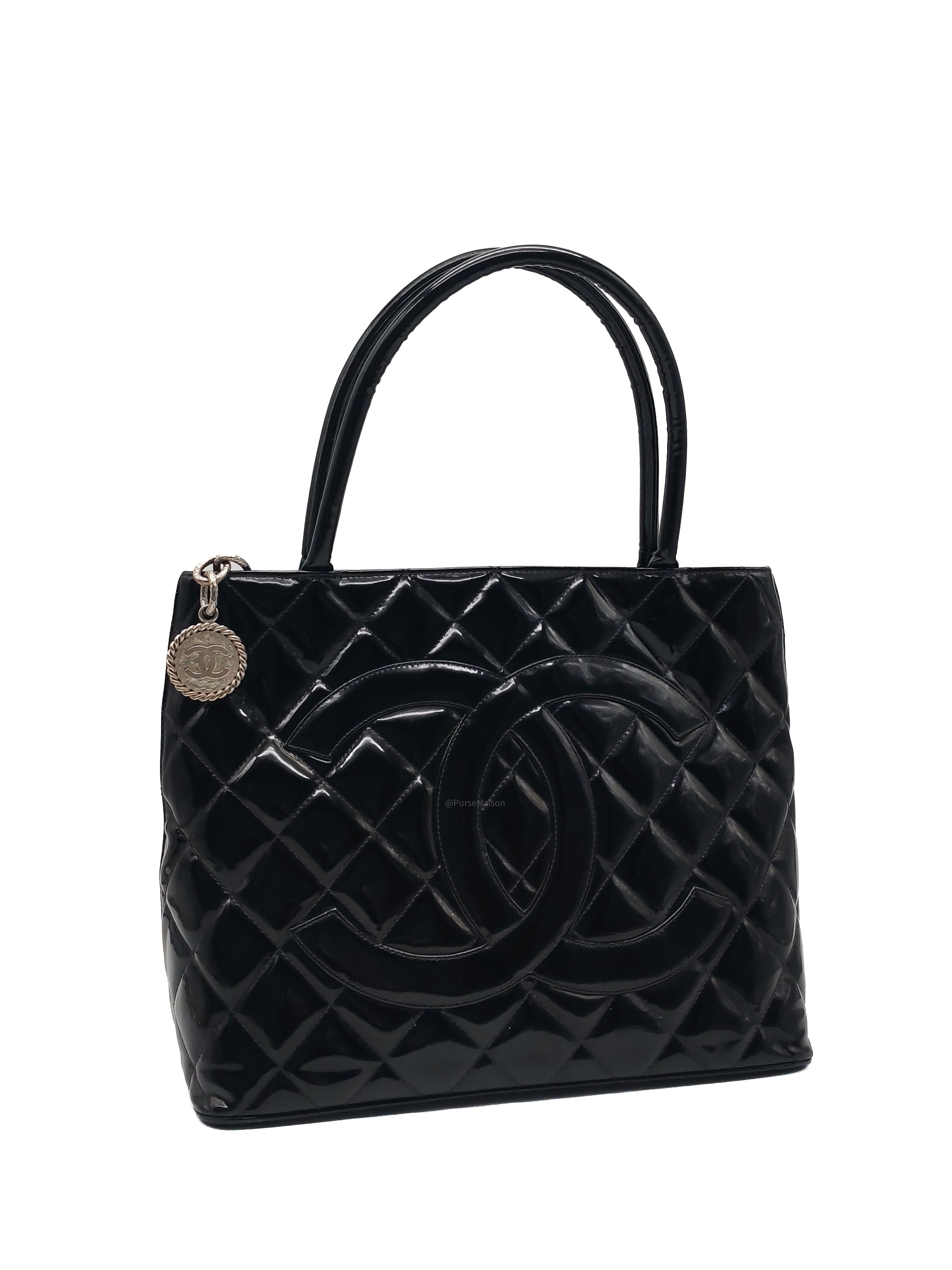 Chanel Medallion Tote Bag in Black Quilted Patent Leather Series 6