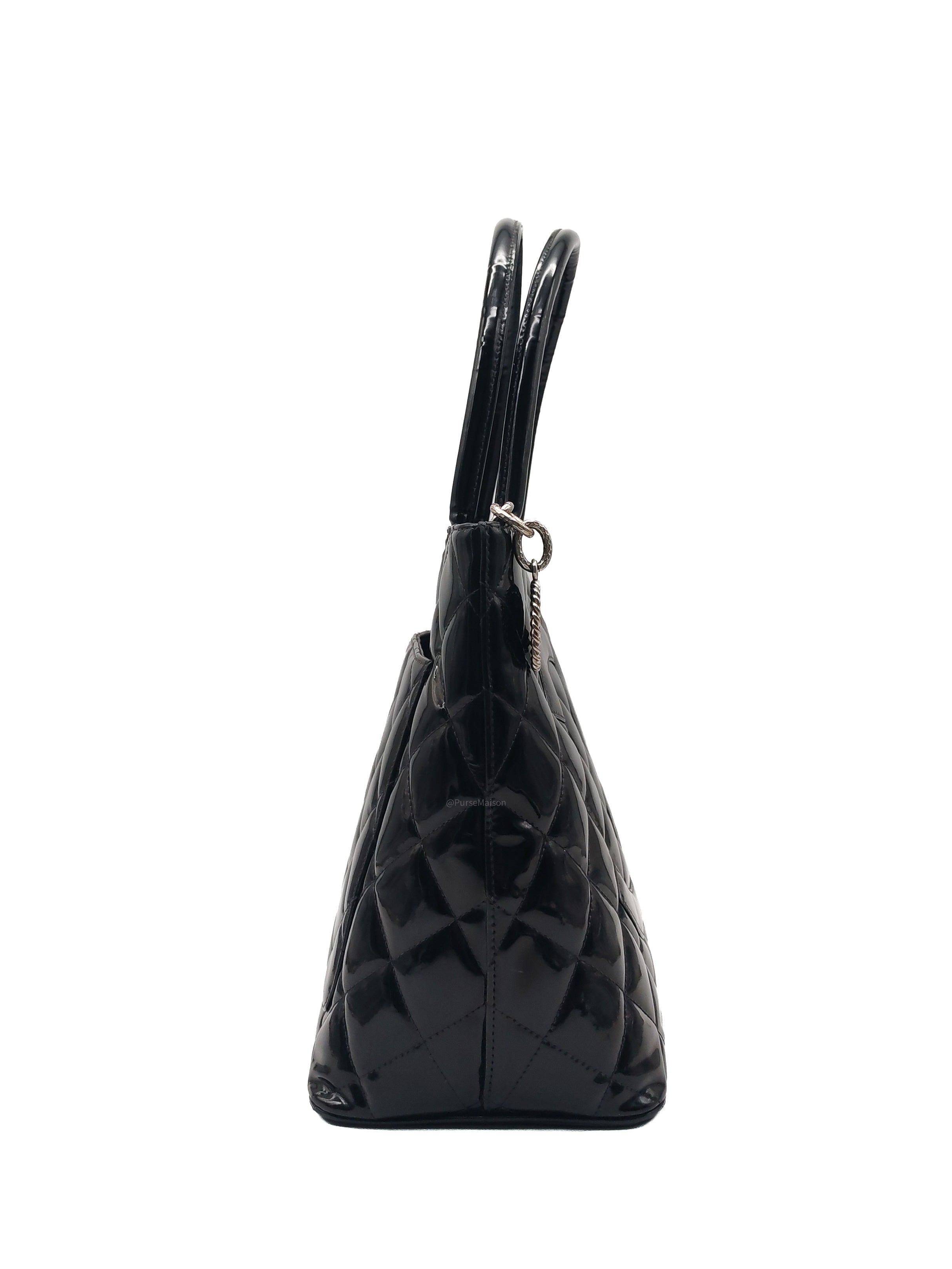 Chanel Medallion Tote Bag in Black Quilted Patent Leather Series 6