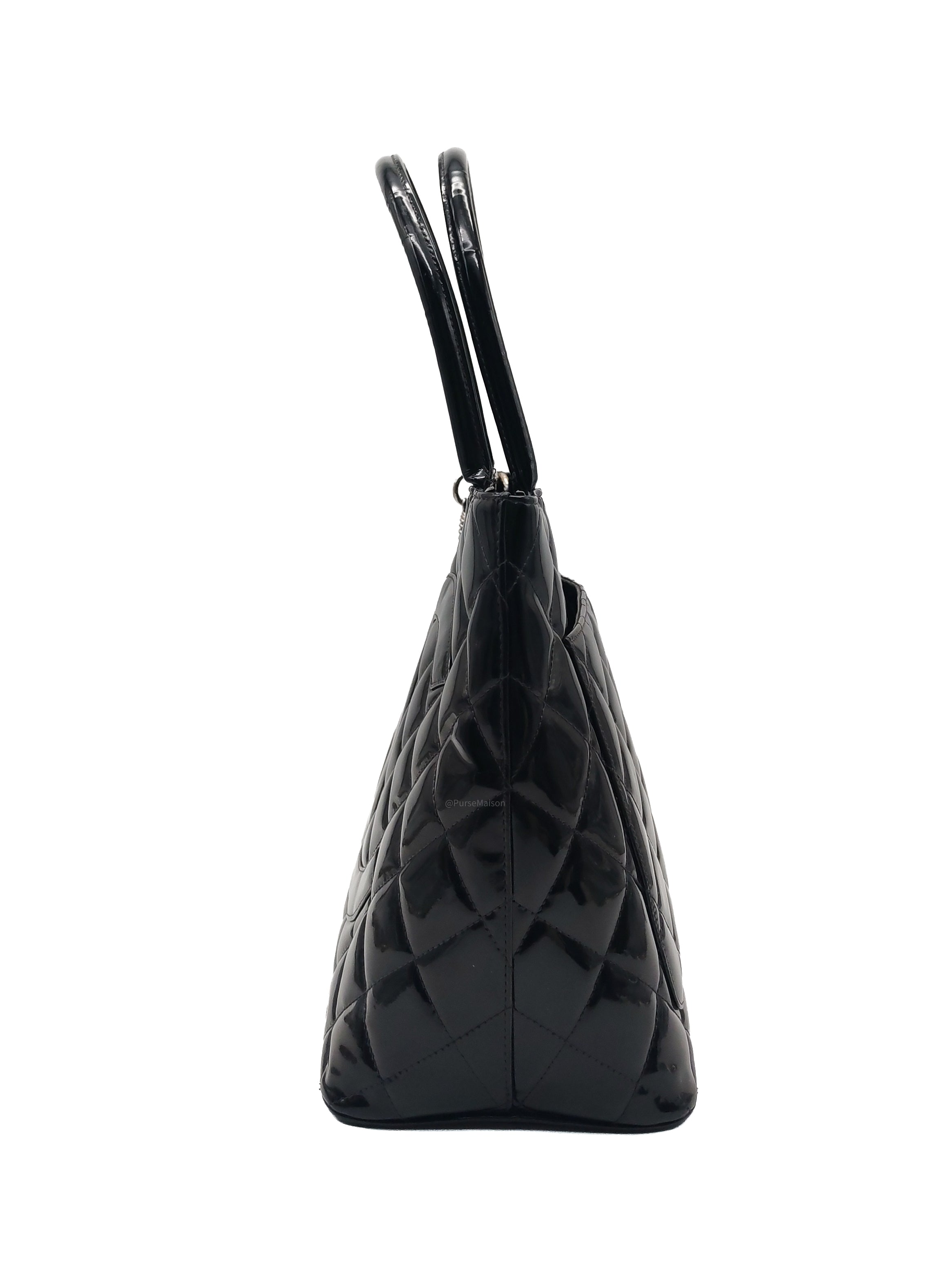 Chanel Medallion Tote Bag in Black Quilted Patent Leather Series 6