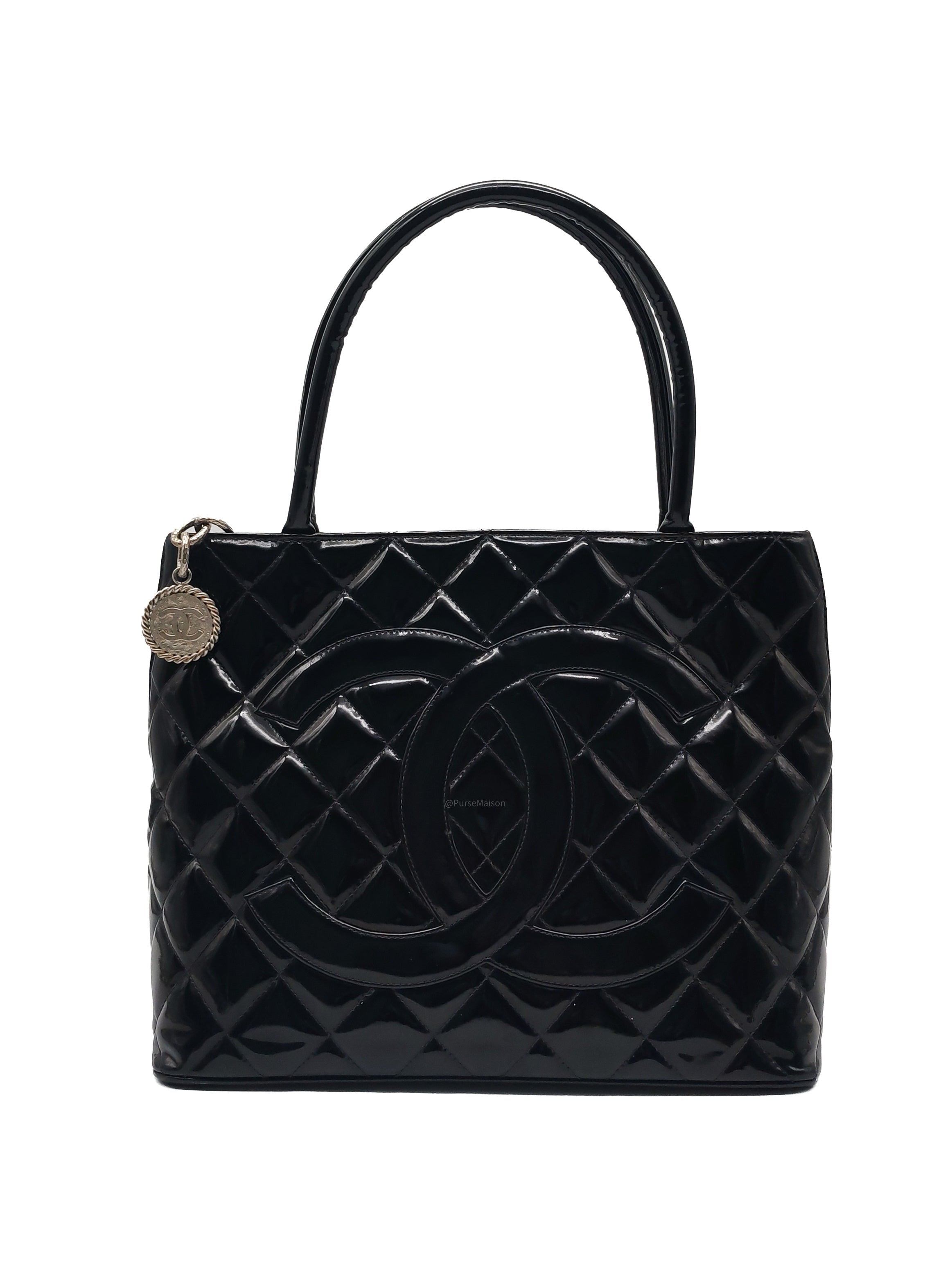 Chanel Medallion Tote Bag in Black Quilted Patent Leather Series 6