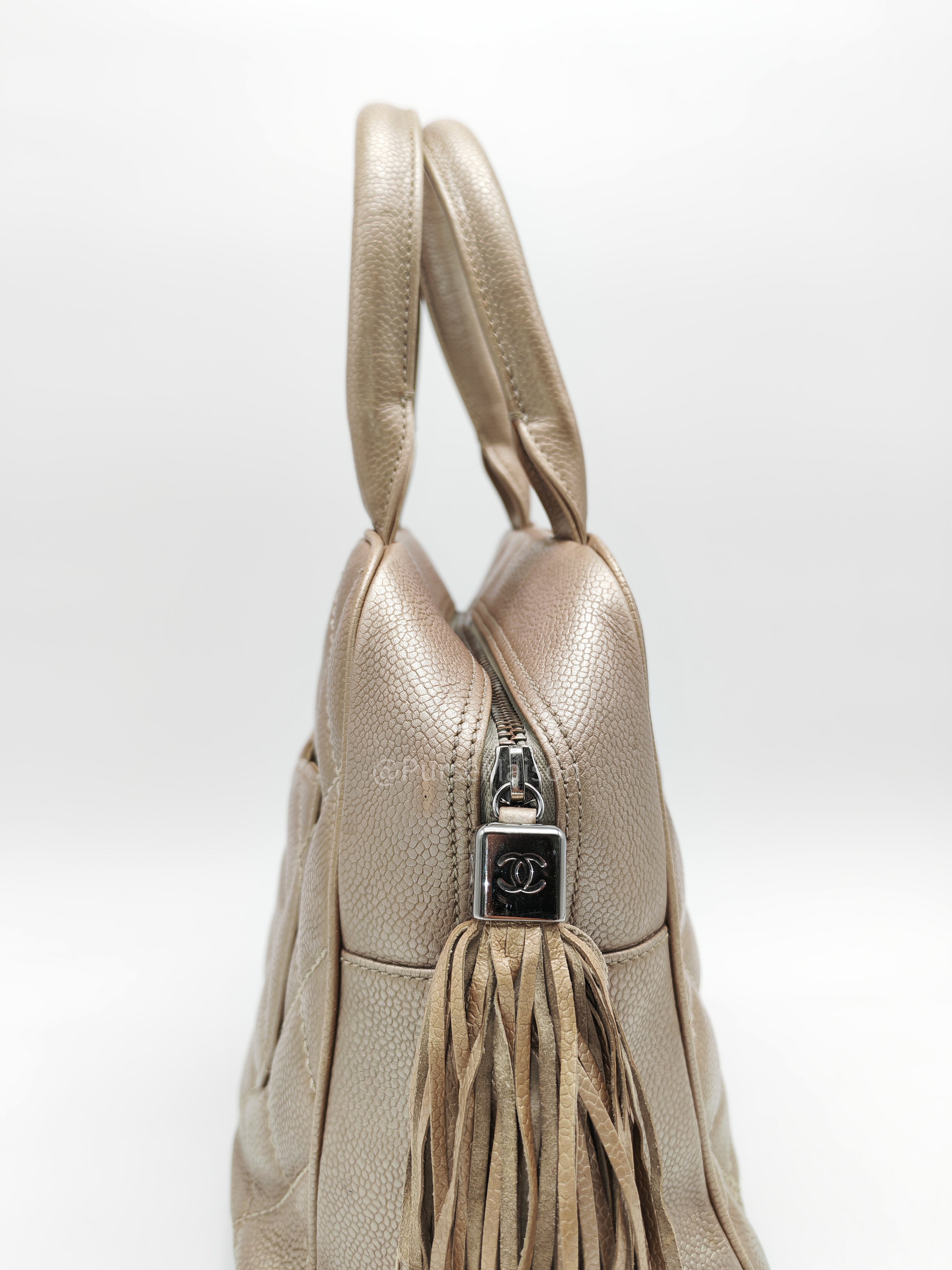 Chanel Tassel Top Handle Bag in Metallic Quilted Caviar Leather Silver Hardware (Series 9)