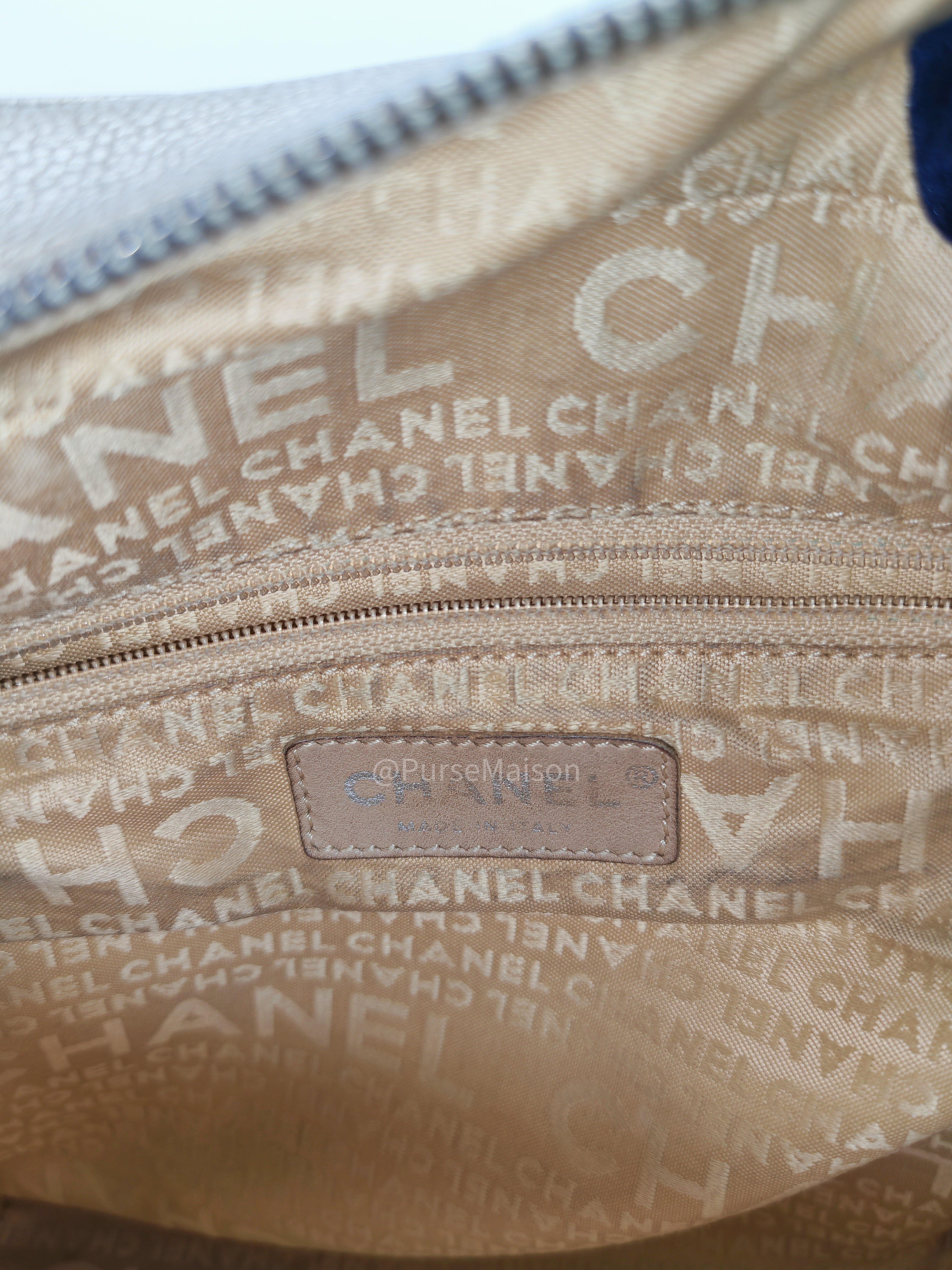 Chanel Tassel Top Handle Bag in Metallic Quilted Caviar Leather Silver Hardware (Series 9)