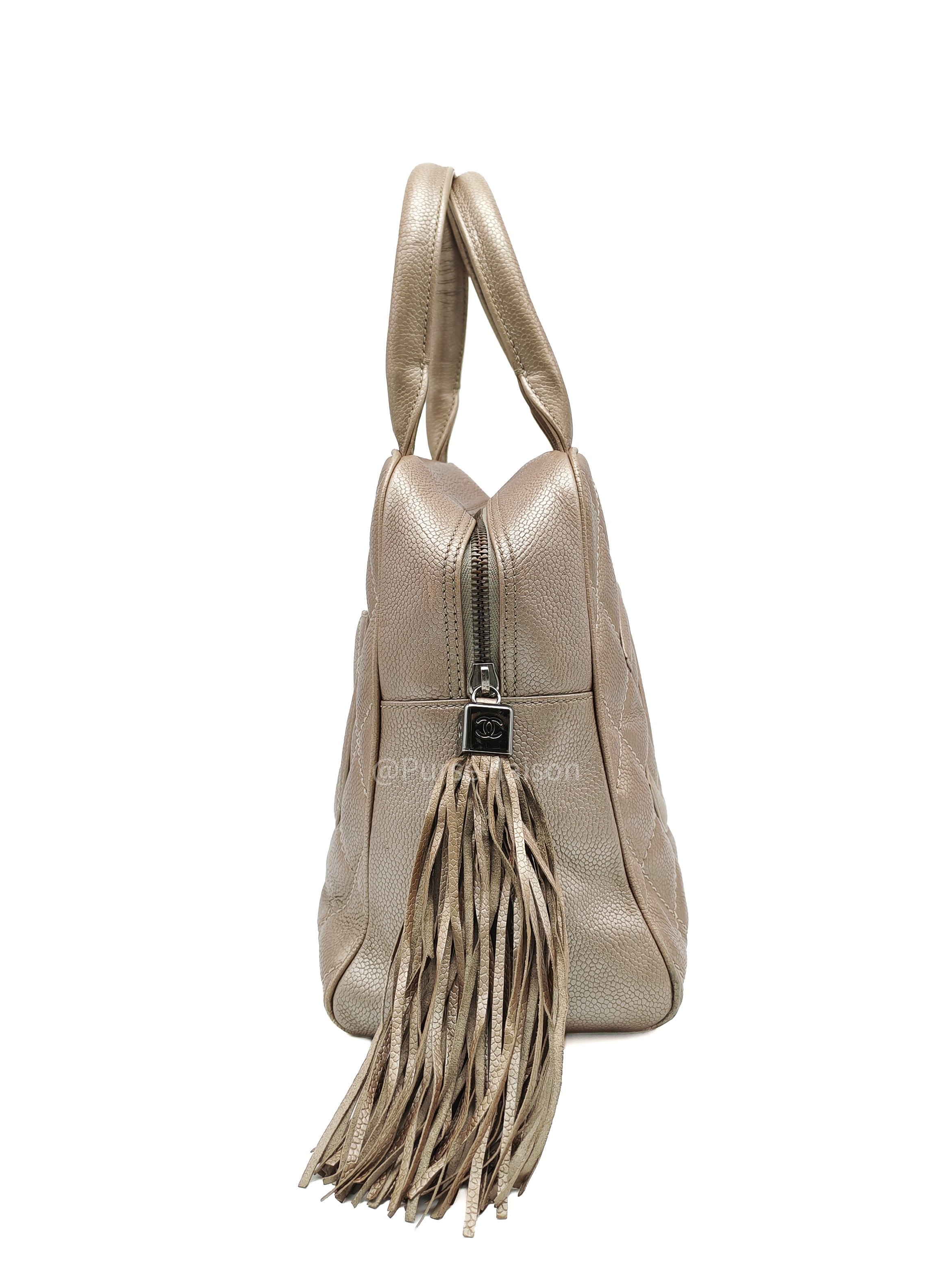 Chanel Tassel Top Handle Bag in Metallic Quilted Caviar Leather Silver Hardware (Series 9)