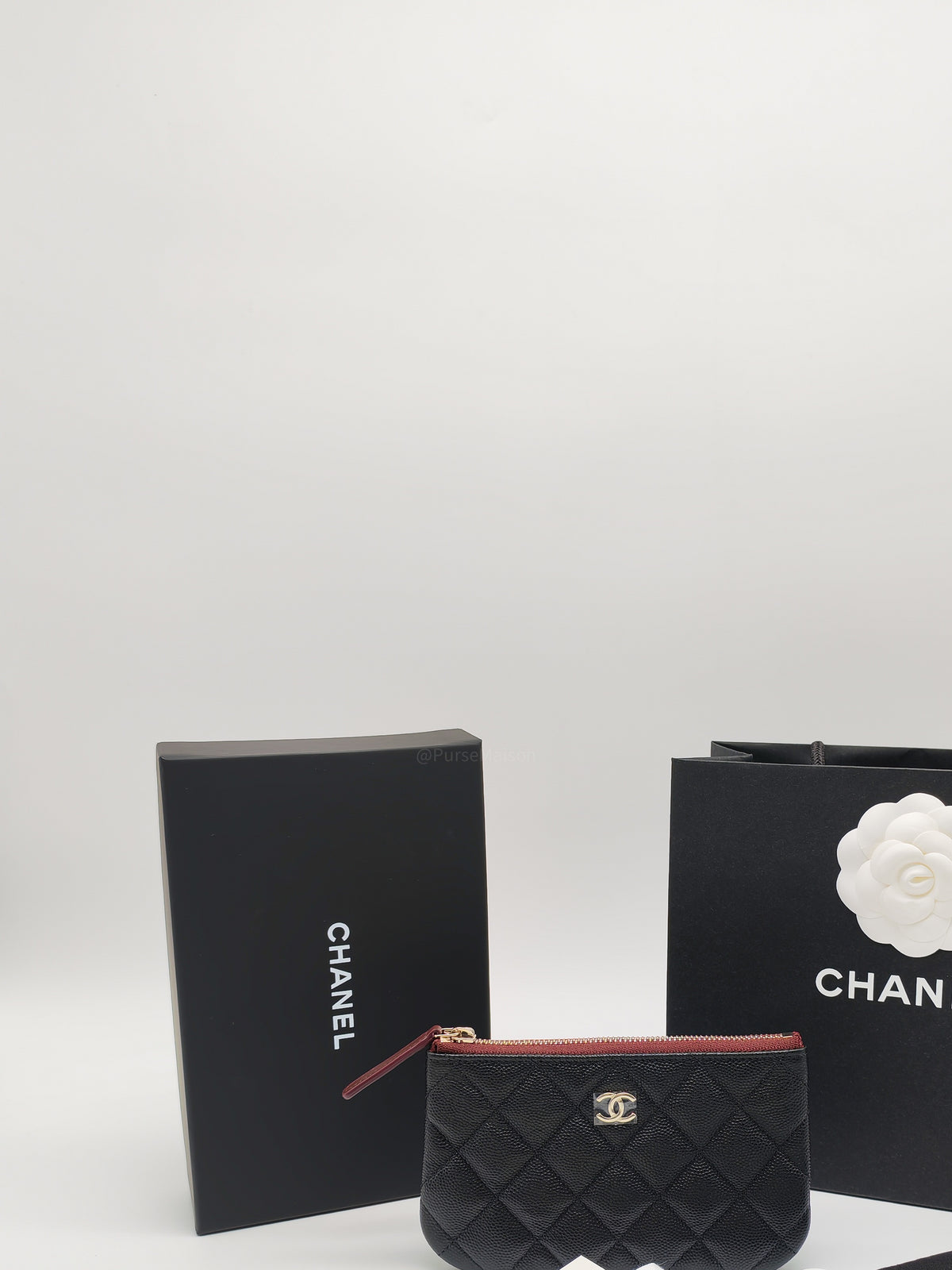 Chanel Mini O Case Purse in Black Caviar Leather Light Gold Hardware (Microchip)