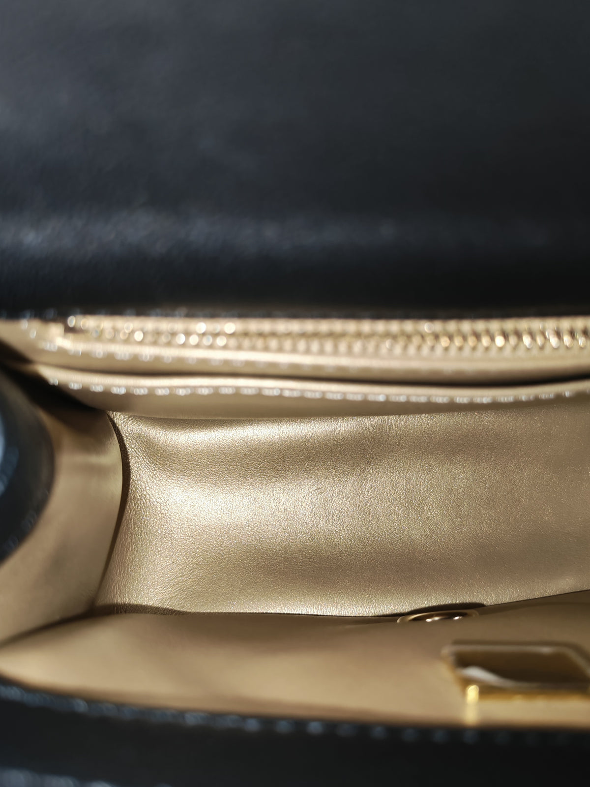 Chanel Mini Square Bag in Black Quilted Lambskin Leather Soccer Ball Pearl Crush in Light Gold Hardware (Microchip)