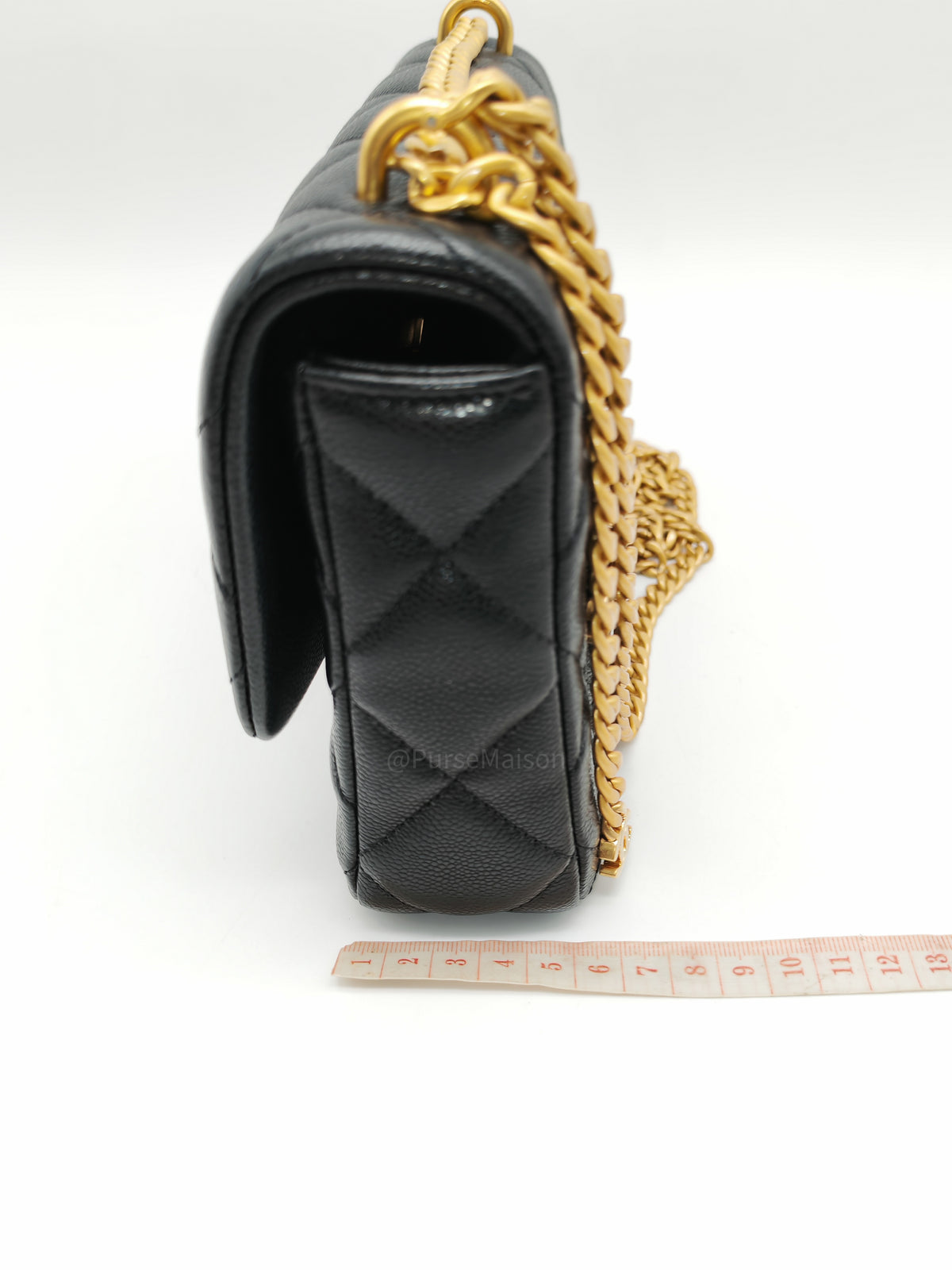 Chanel Mini Rectangular Flap Bag in Black Quilted Caviar Leather and Aged Gold Hardware Microchip