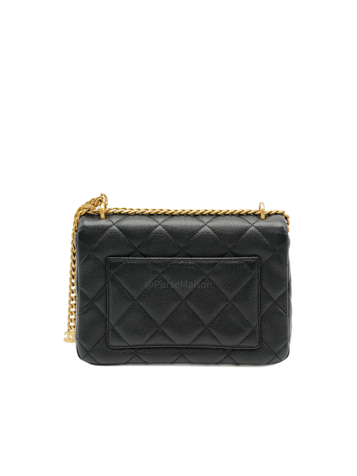 Chanel Mini Rectangular Flap Bag in Black Quilted Caviar Leather and Aged Gold Hardware Microchip
