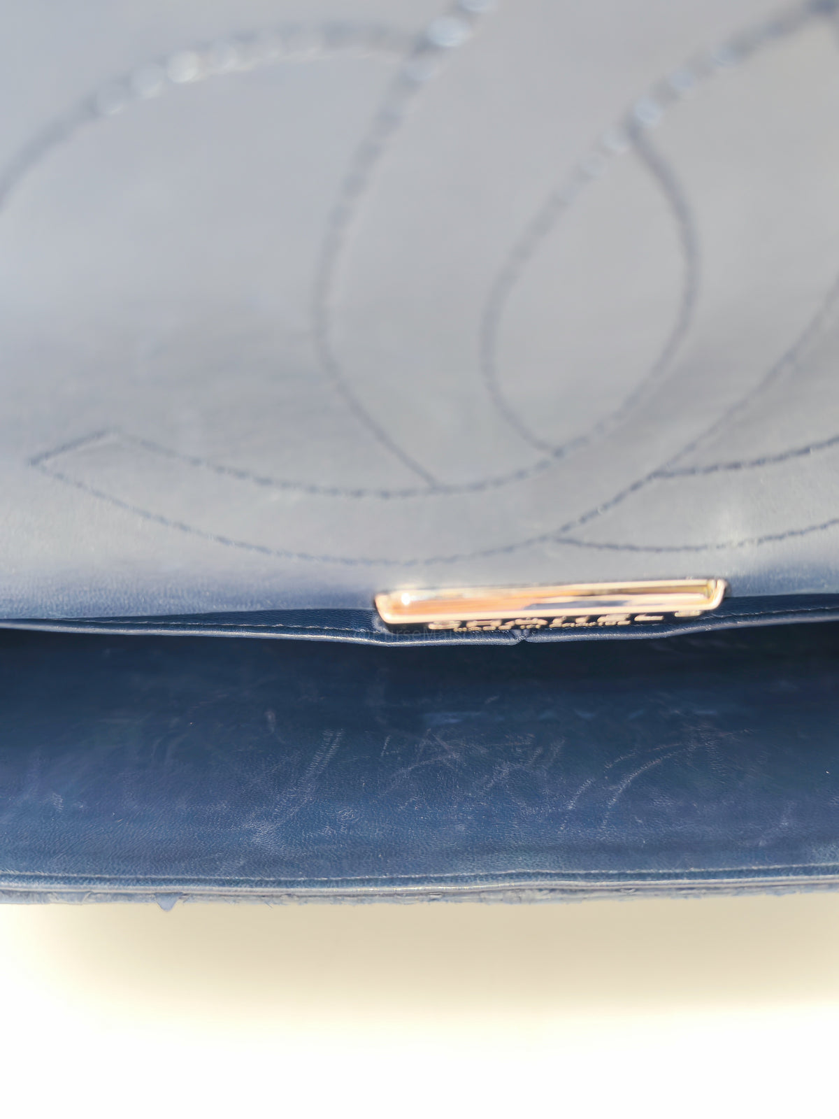 Chanel Classic Double Flap Bag in Navy Python Suede Silver Hardware (Series 14)