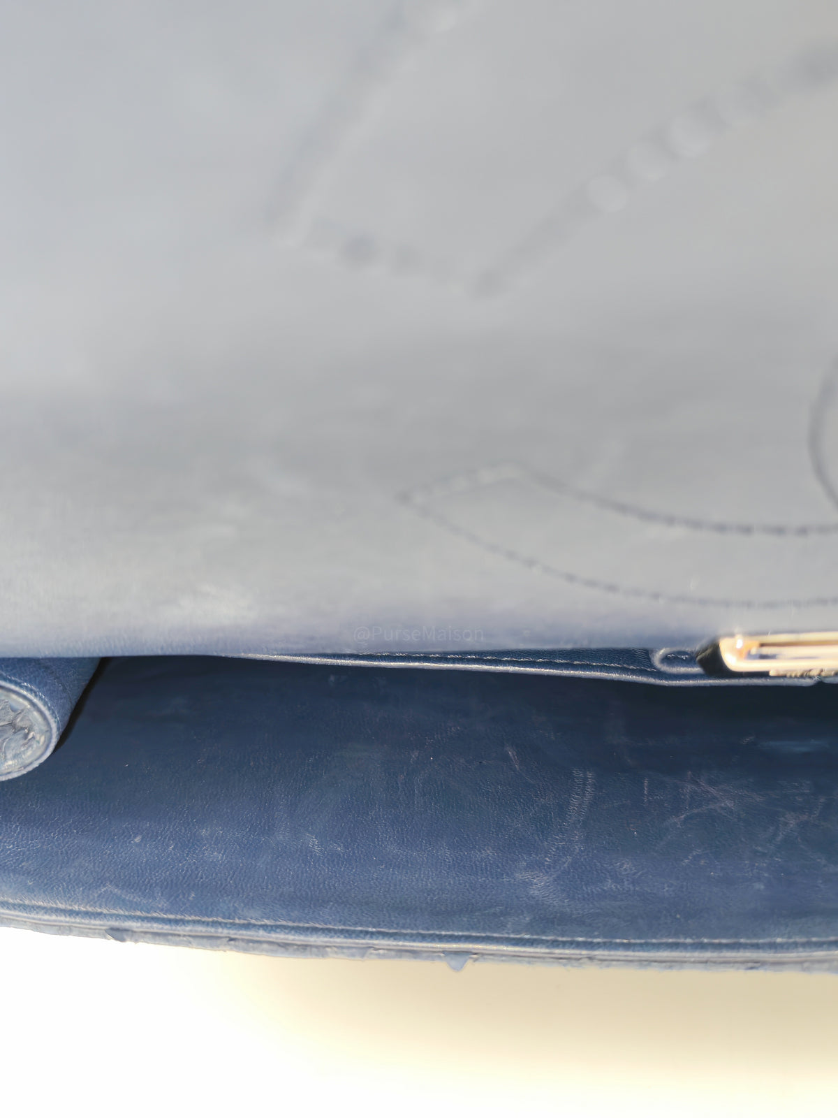 Chanel Classic Double Flap Bag in Navy Python Suede Silver Hardware (Series 14)