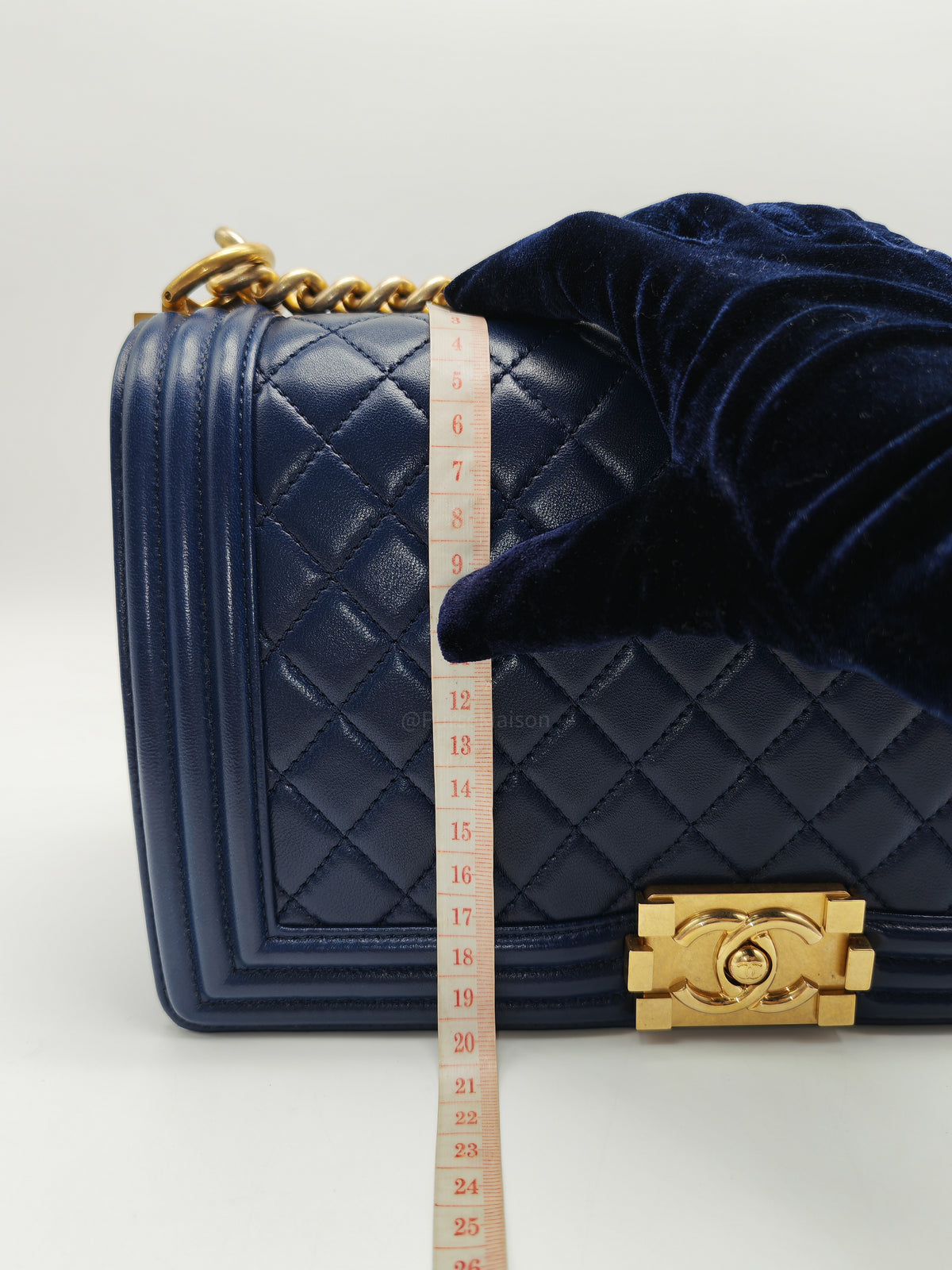 Chanel Boy Old Medium in Blue Quilted Lambskin Leather and Aged Gold Hardware Series 21