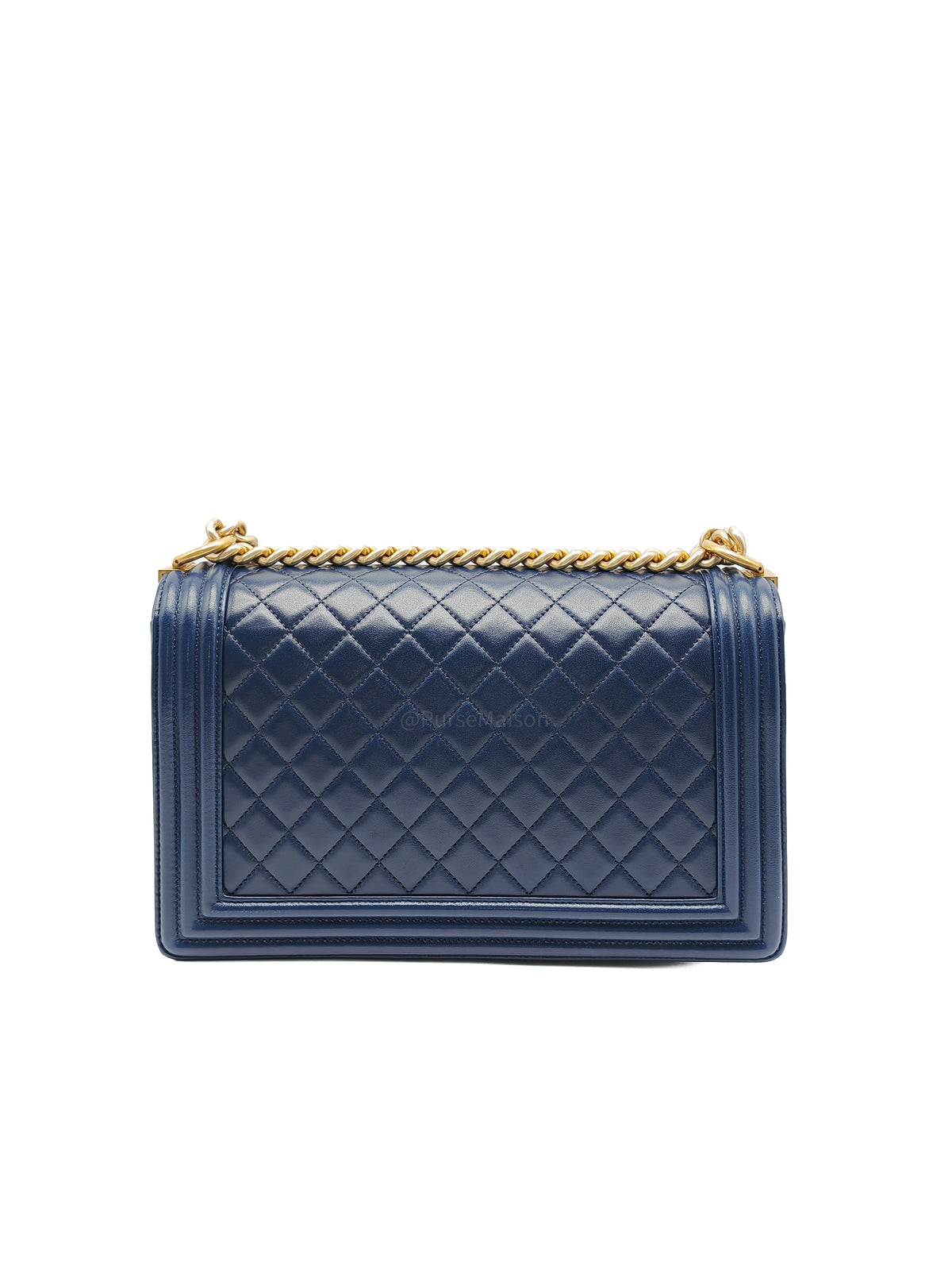 Chanel Boy Old Medium in Blue Quilted Lambskin Leather and Aged Gold Hardware Series 21