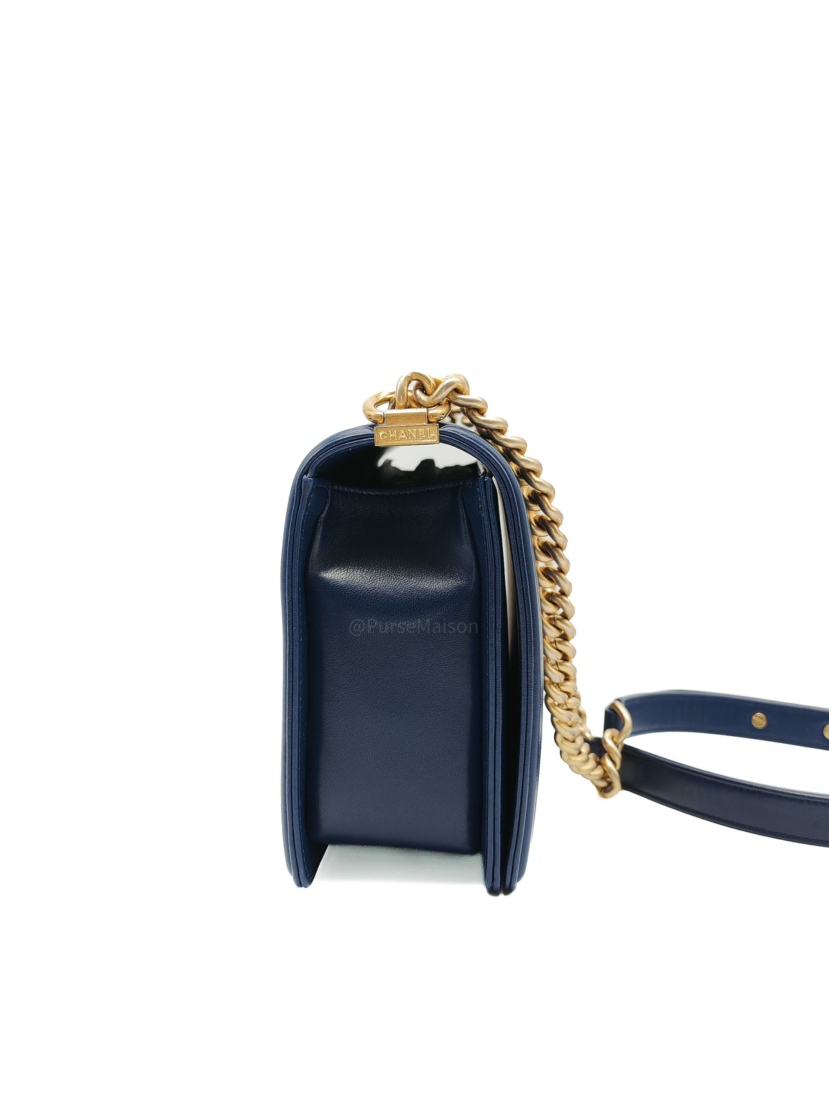 Chanel Boy Old Medium in Blue Quilted Lambskin Leather and Aged Gold Hardware Series 21