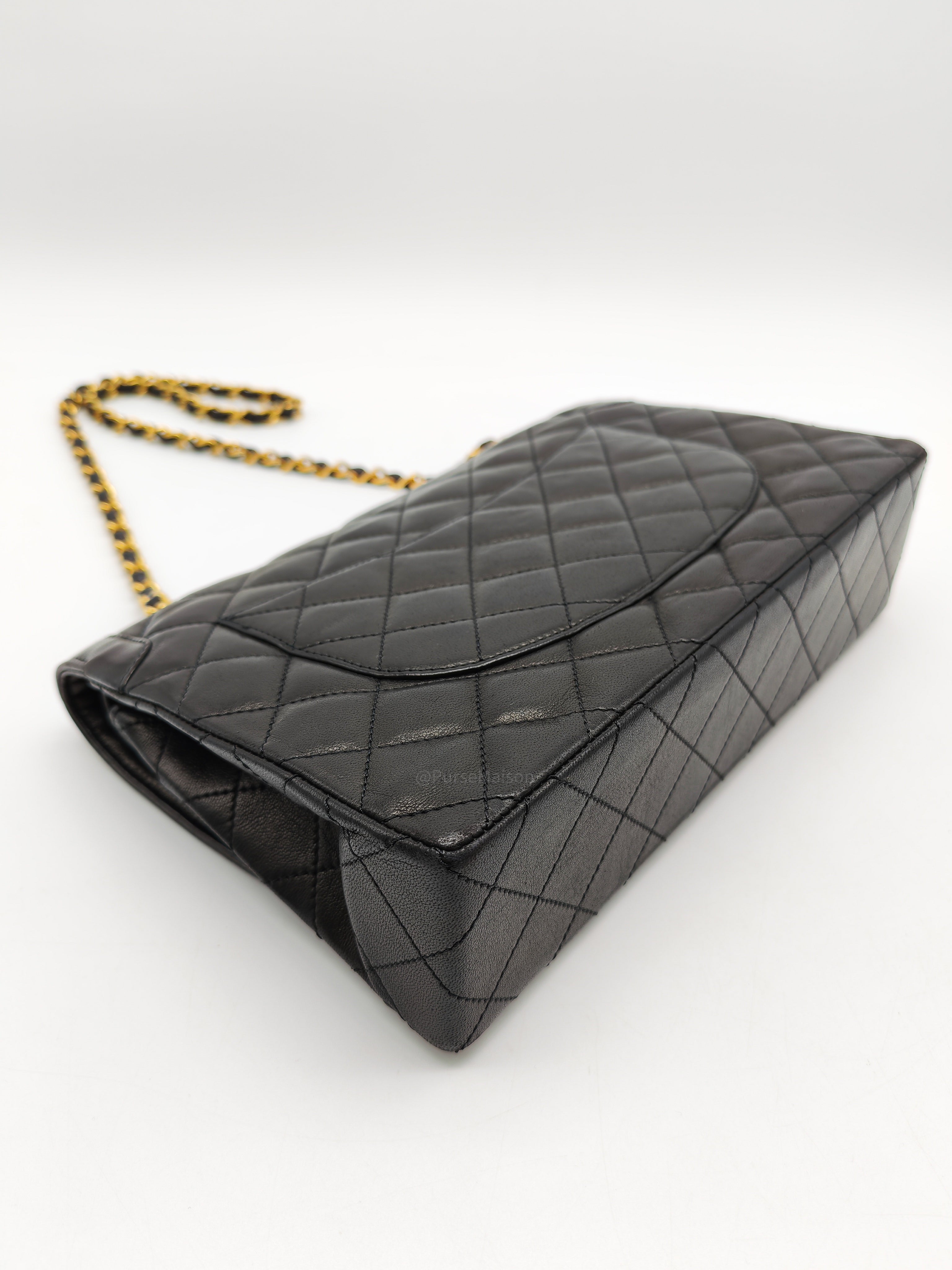 Chanel Paris Limited Edition Double Flap Bag Medium in Black Lambskin Leather Mix Hardware (Series 3)