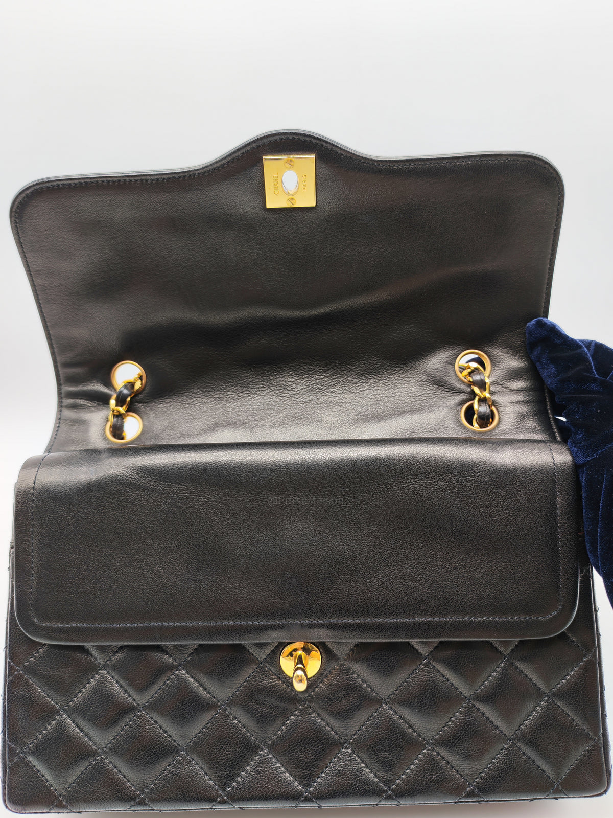 Chanel Paris Limited Edition Double Flap Bag Medium in Black Lambskin Leather Mix Hardware (Series 3)