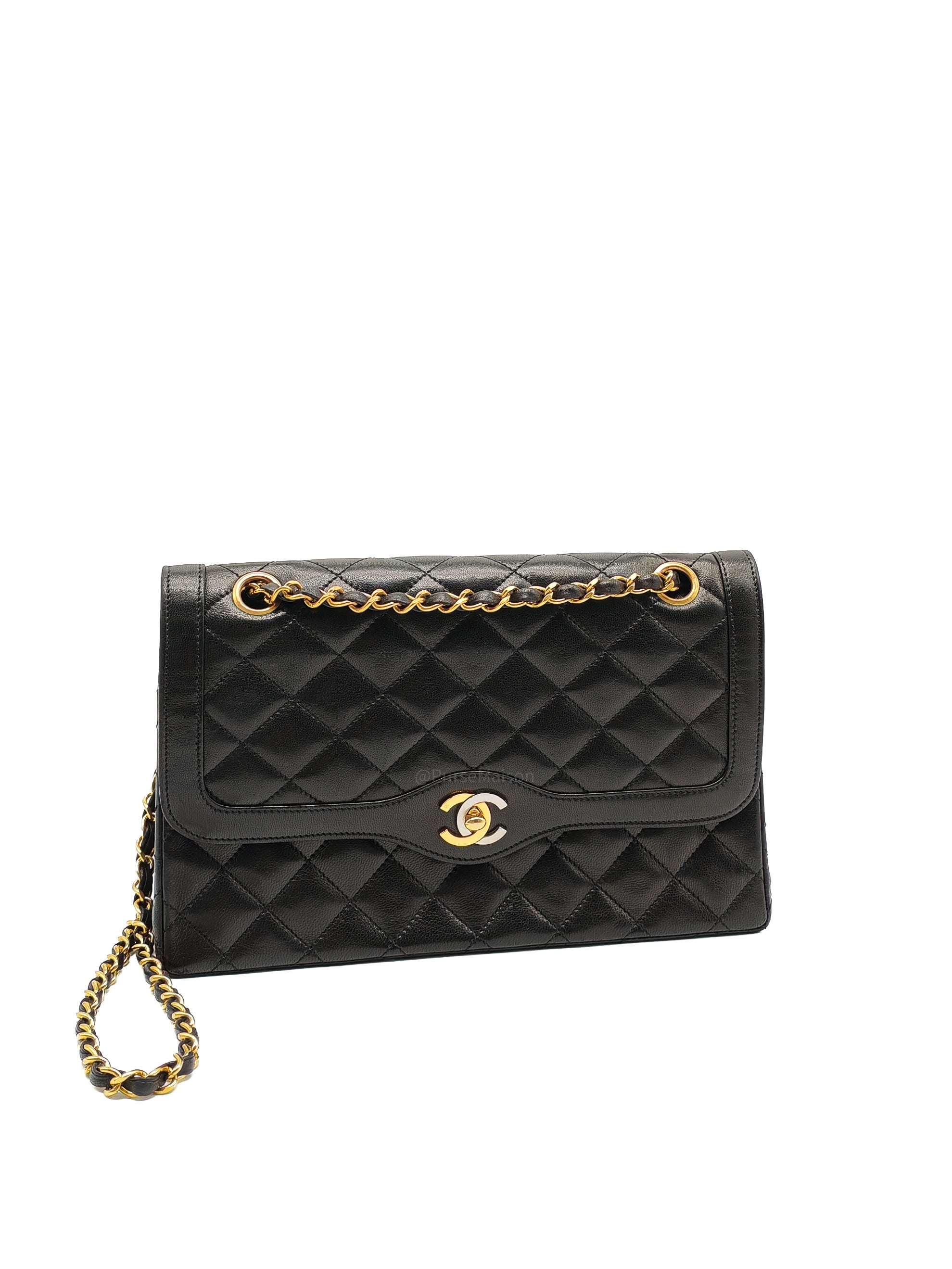 Chanel Paris Limited Edition Double Flap Bag Medium in Black Lambskin Leather Mix Hardware (Series 3)