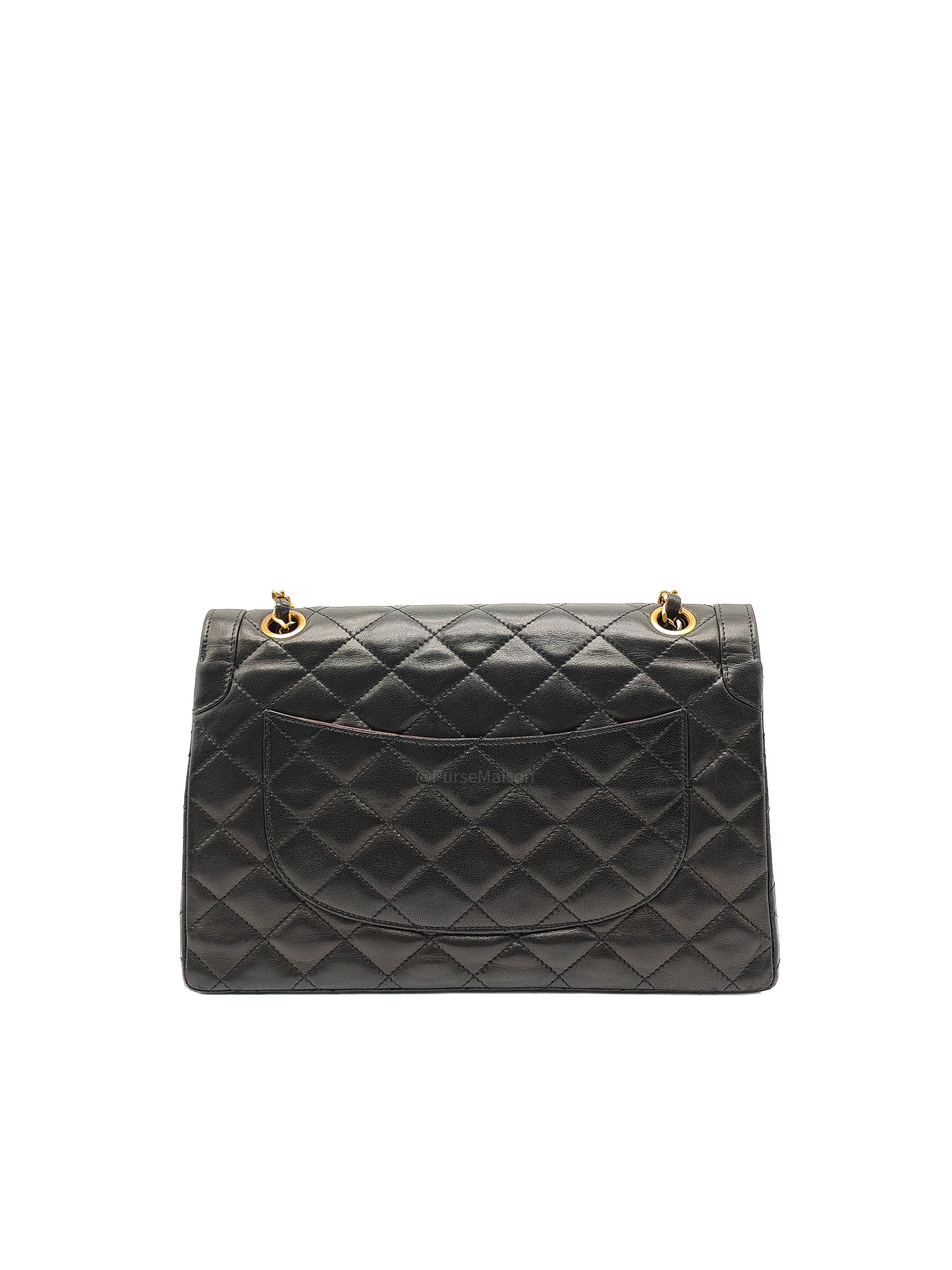 Chanel Paris Limited Edition Double Flap Bag Medium in Black Lambskin Leather Mix Hardware (Series 3)