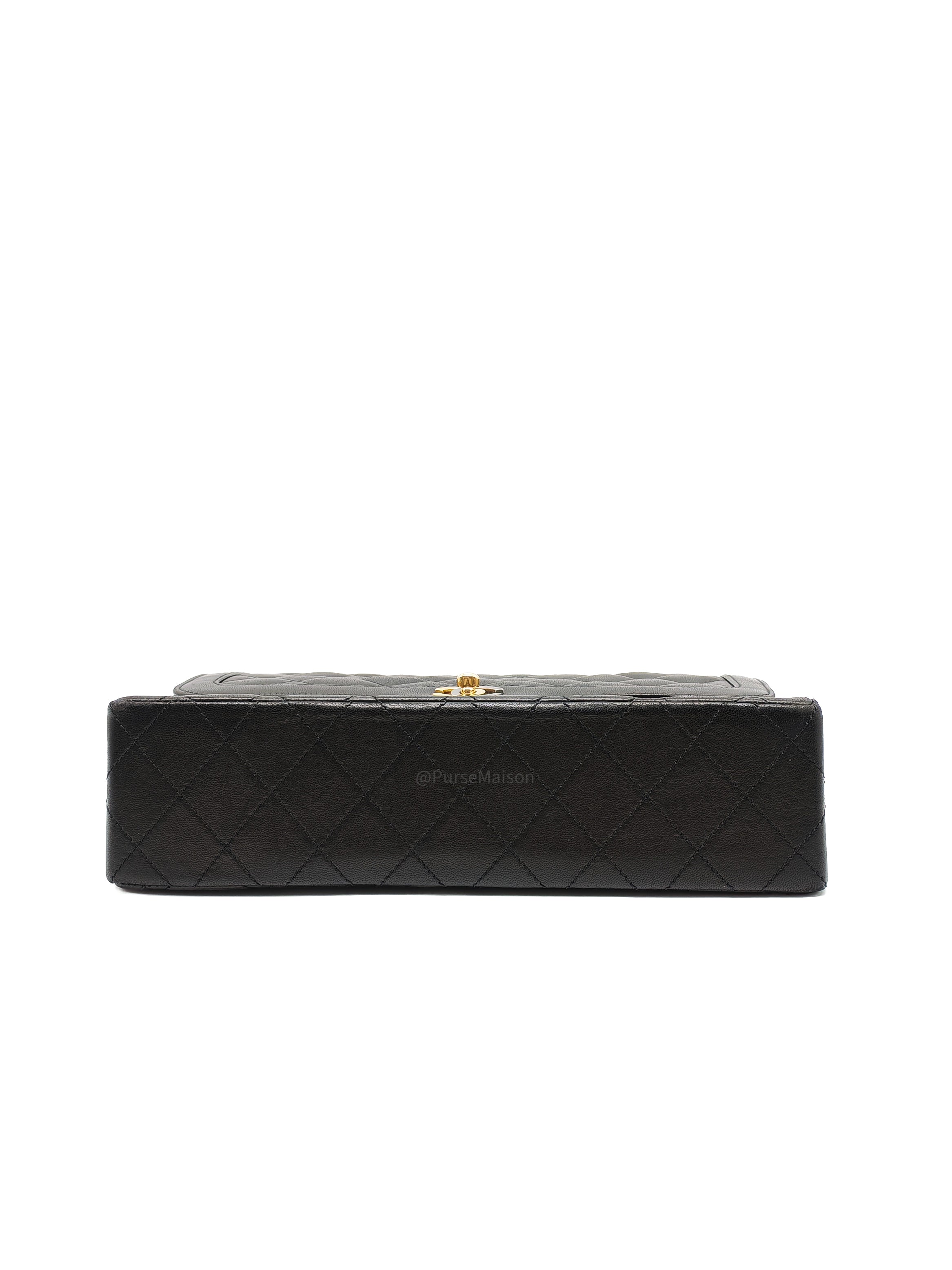 Chanel Paris Limited Edition Double Flap Bag Medium in Black Lambskin Leather Mix Hardware (Series 3)
