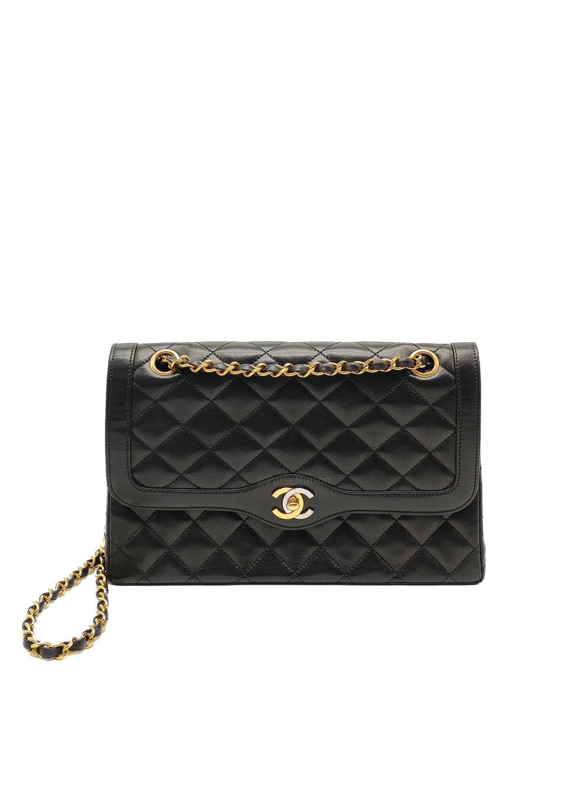 Chanel Paris Limited Edition Double Flap Bag Medium in Black Lambskin Leather Mix Hardware (Series 3)