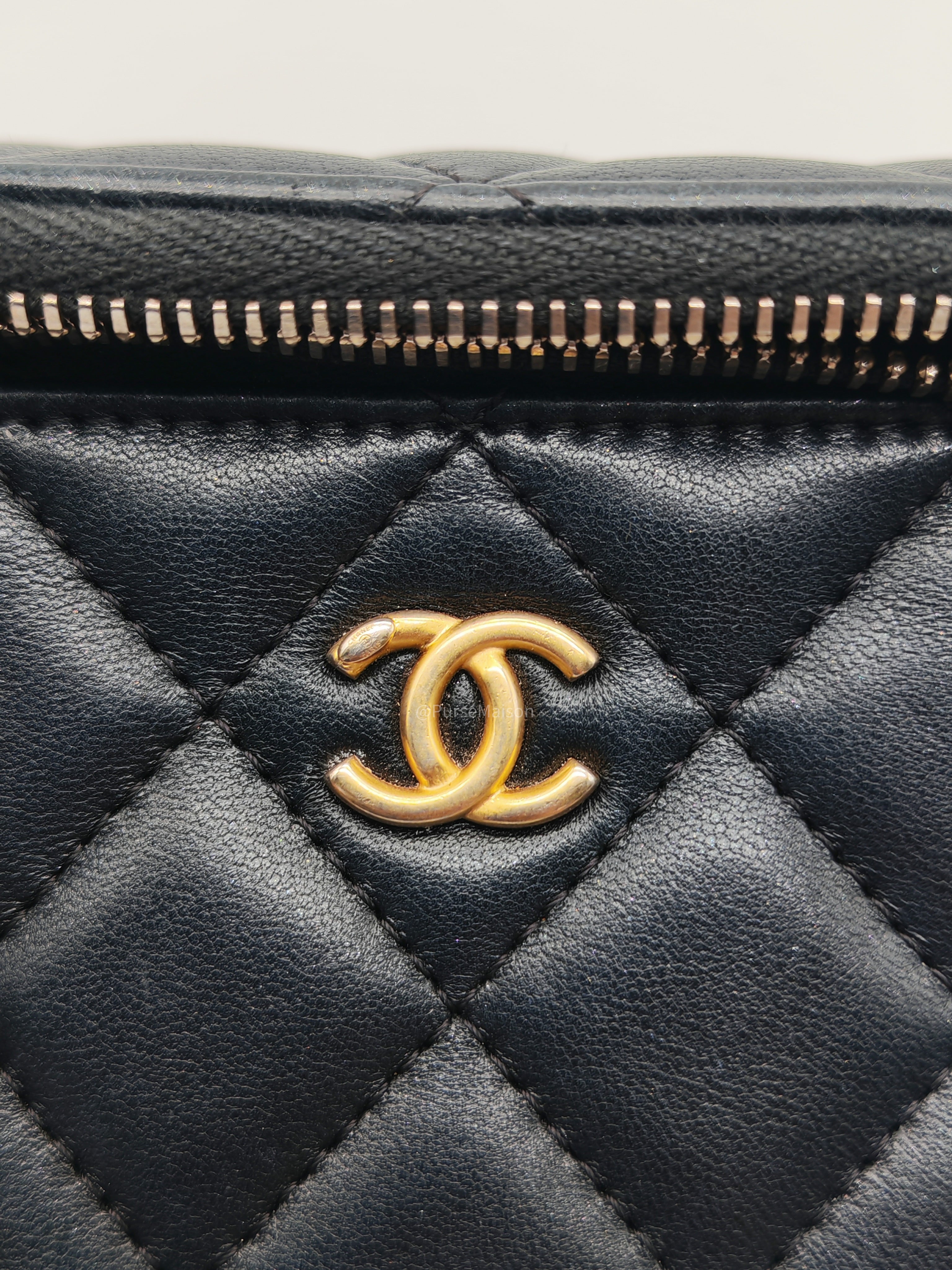 Chanel Pearl Crush Vanity Case Small in Navy Blue Lambskin Leather and Gold Hardware Series 31