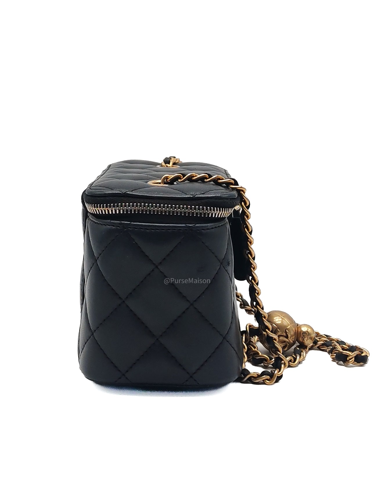 Chanel Pearl Crush Vanity Case Small in Navy Blue Lambskin Leather and Gold Hardware Series 31