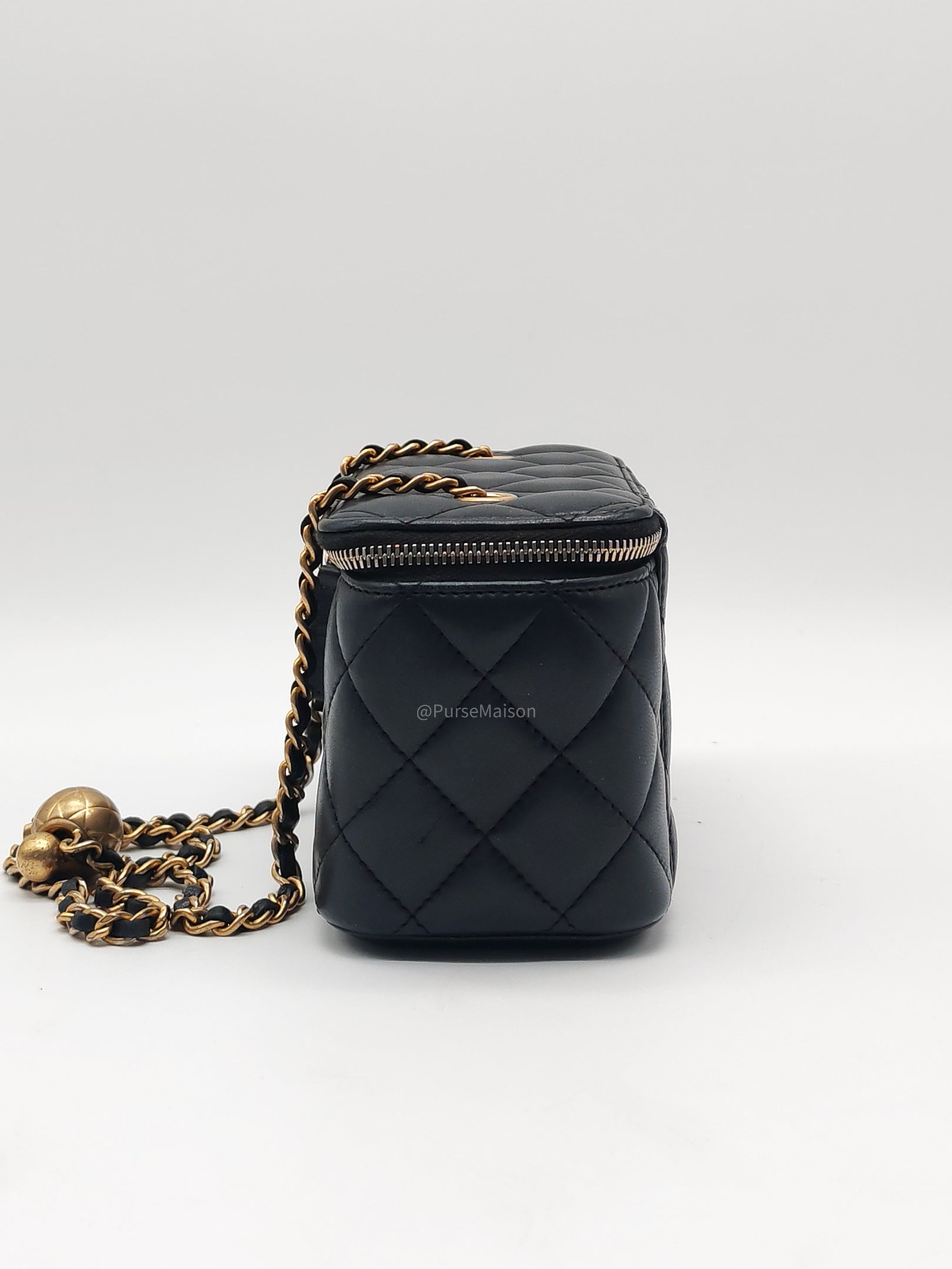 Chanel Pearl Crush Vanity Case Small in Navy Blue Lambskin Leather and Gold Hardware Series 31