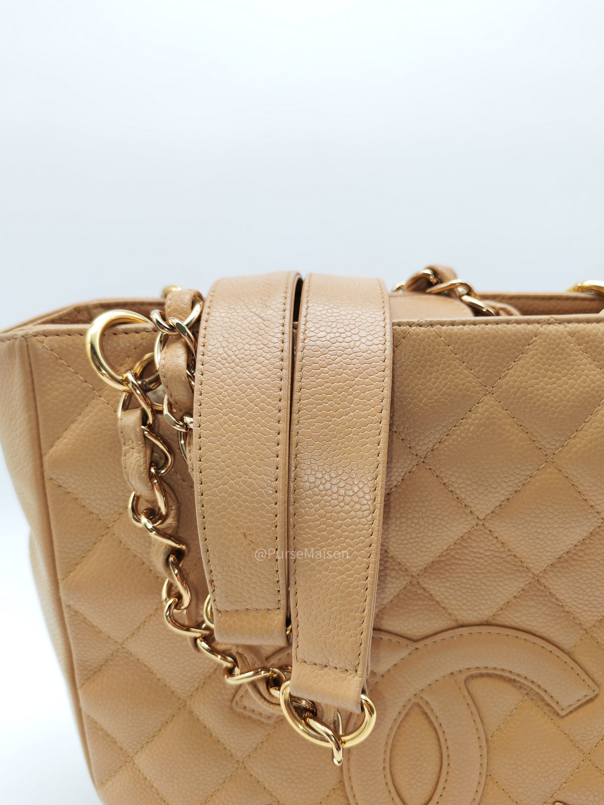 Chanel Petite Shopping Tote Bag (PST) in Dark Beige Caviar Leather Gold Hardware (Series 8) | Purse Maison Luxury Bags Shop