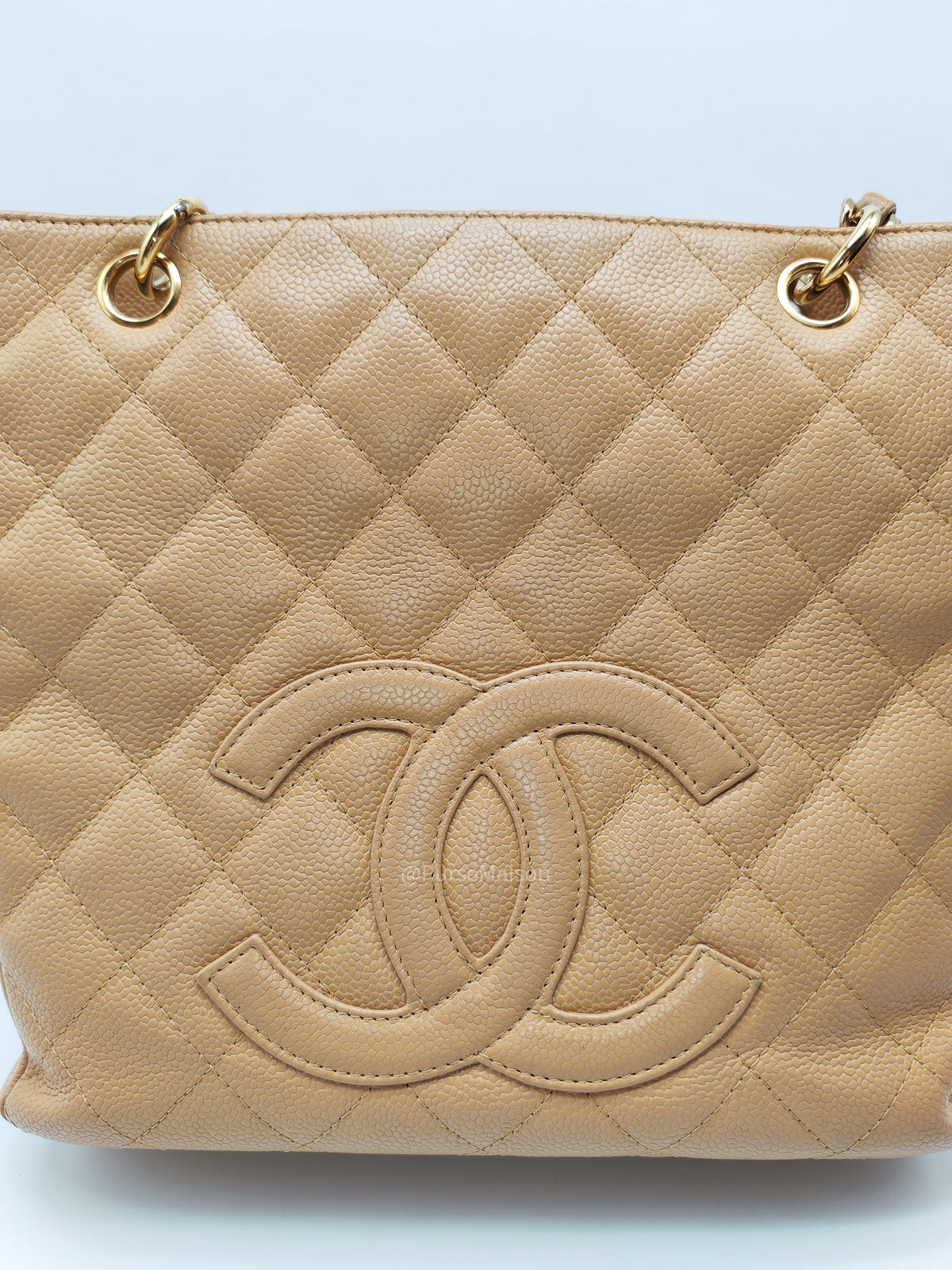 Chanel Petite Shopping Tote Bag (PST) in Dark Beige Caviar Leather Gold Hardware (Series 8) | Purse Maison Luxury Bags Shop