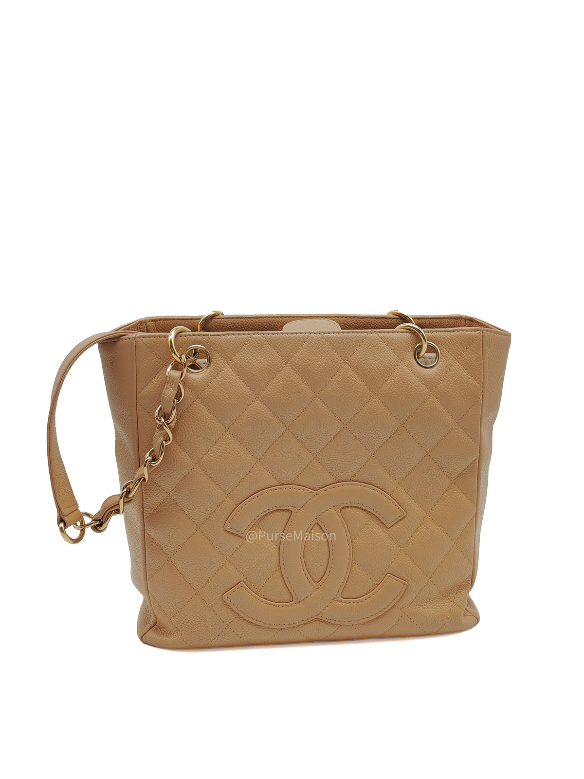 Chanel Petite Shopping Tote Bag (PST) in Dark Beige Caviar Leather Gold Hardware (Series 8) | Purse Maison Luxury Bags Shop