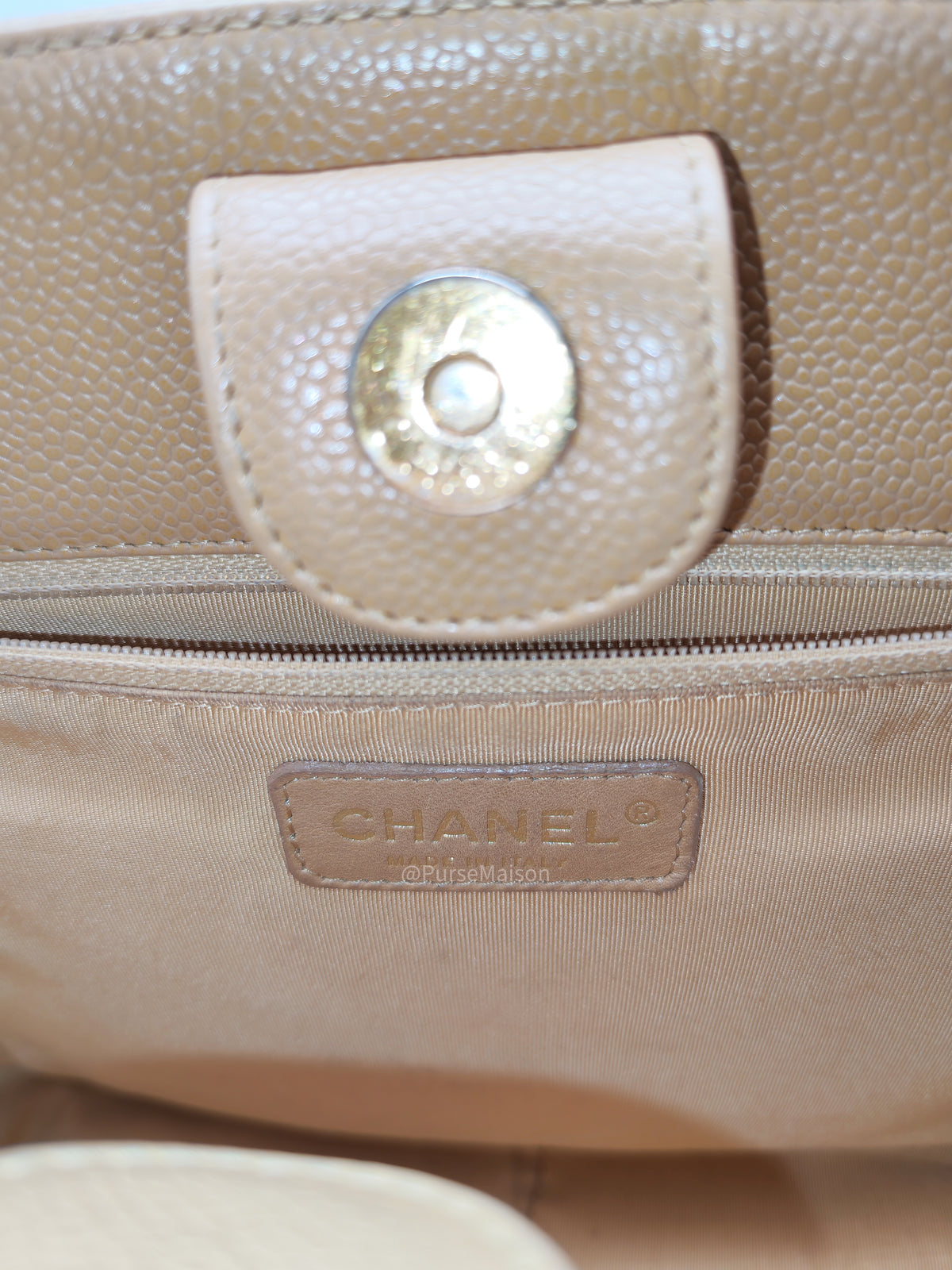 Chanel Petite Shopping Tote Bag (PST) in Dark Beige Caviar Leather Gold Hardware (Series 8) | Purse Maison Luxury Bags Shop
