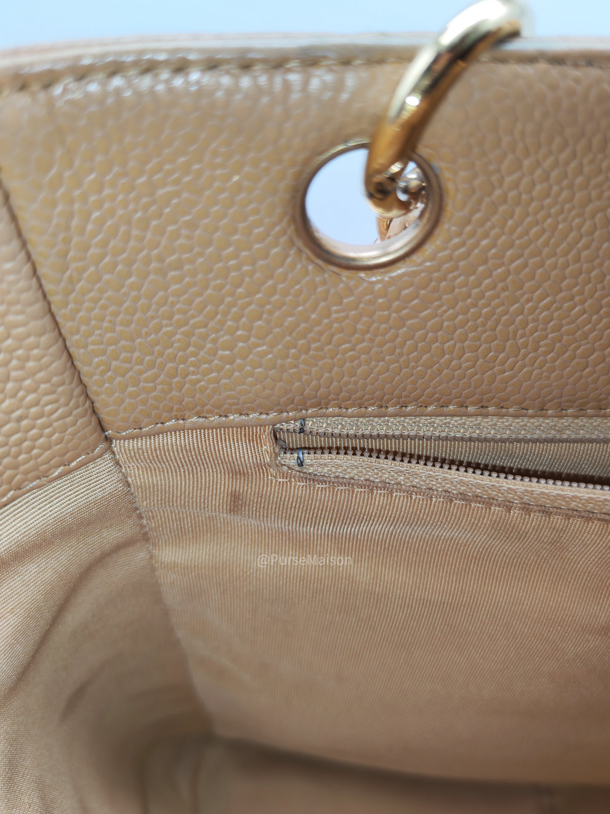 Chanel Petite Shopping Tote Bag (PST) in Dark Beige Caviar Leather Gold Hardware (Series 8) | Purse Maison Luxury Bags Shop