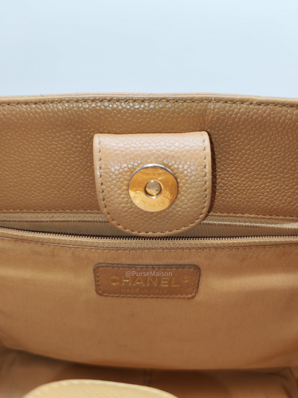 Chanel Petite Shopping Tote Bag (PST) in Dark Beige Caviar Leather Gold Hardware (Series 8) | Purse Maison Luxury Bags Shop