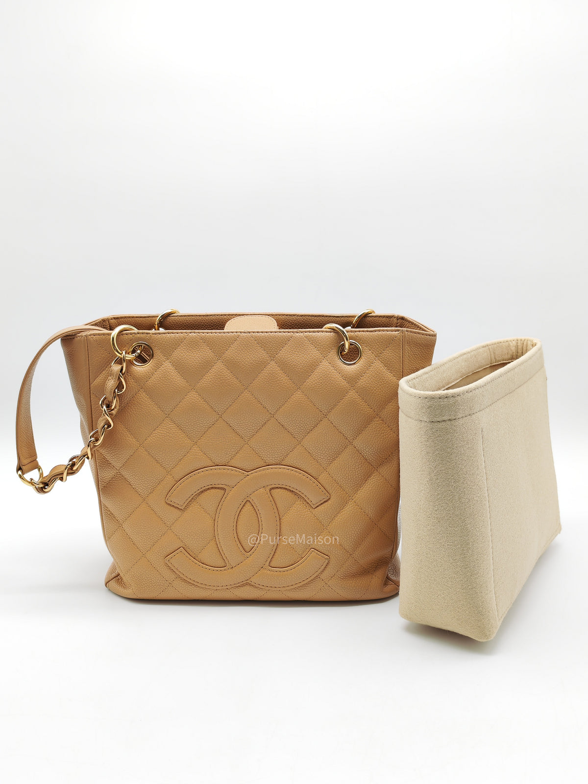 Chanel Petite Shopping Tote Bag (PST) in Dark Beige Caviar Leather Gold Hardware (Series 8) | Purse Maison Luxury Bags Shop