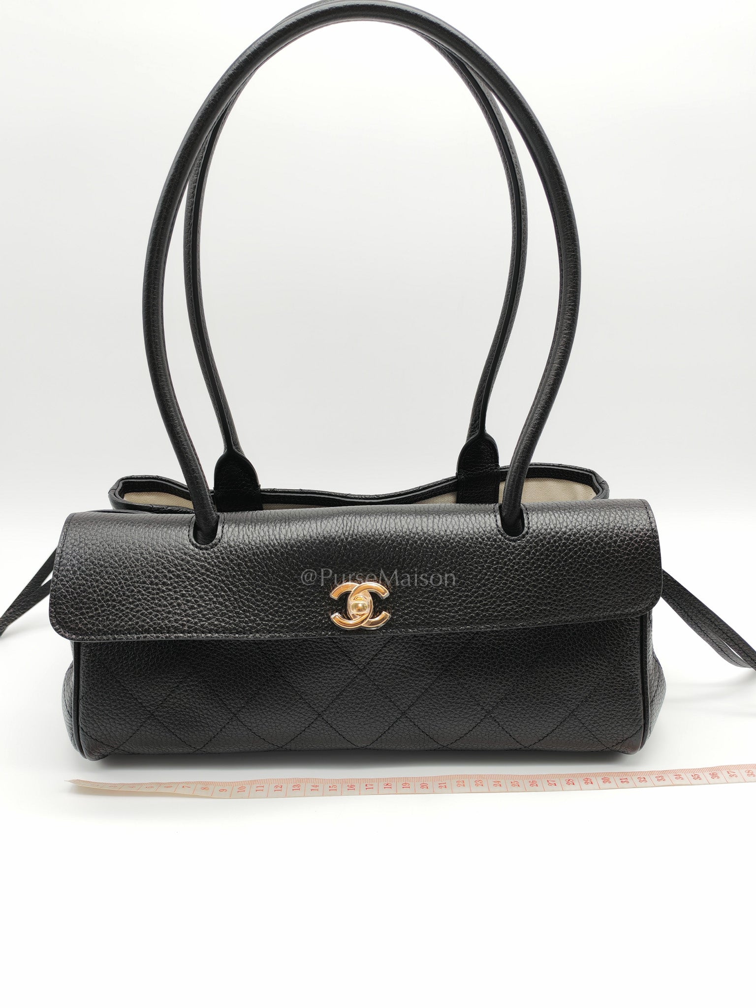 26 Matthieu Blazy Small Tote Bag in Black Grained Calfskin & Gold Hardware Microchip