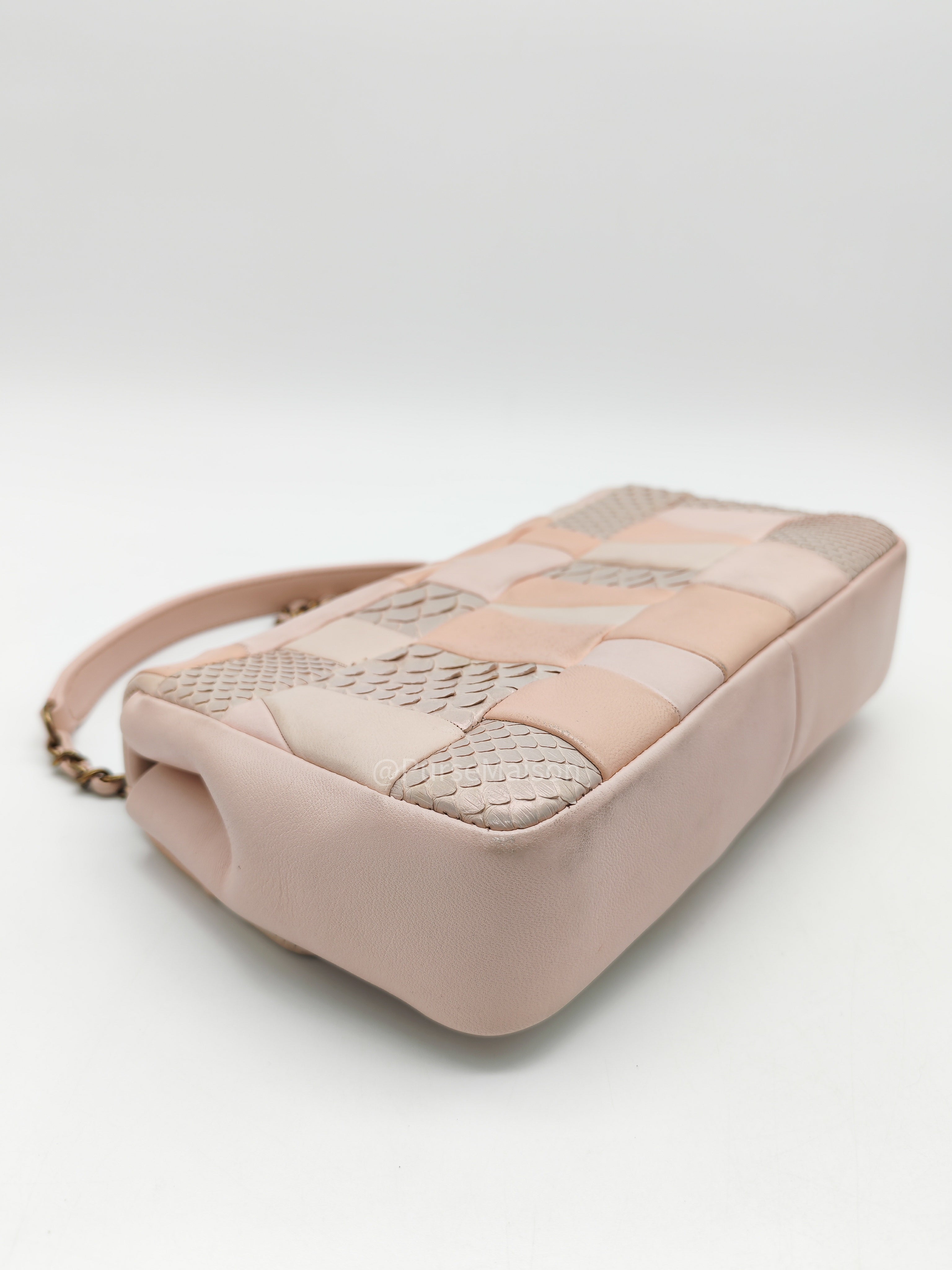 Chanel Timeless Patchwork Single Flap Bag Small in Multicolor Lambskin & Python Leather Aged Gold Hardware (Series 22)
