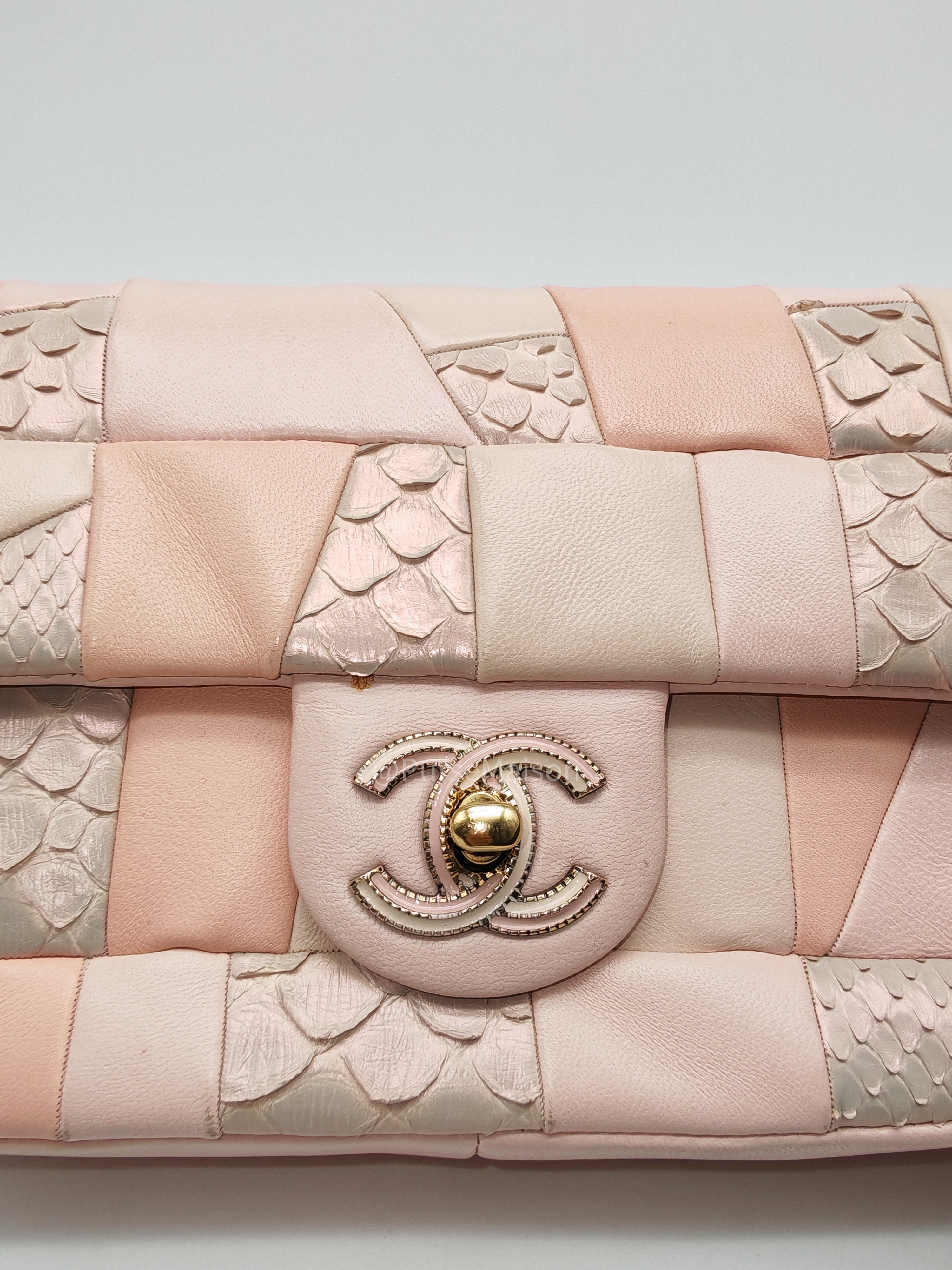 Chanel Timeless Patchwork Single Flap Bag Small in Multicolor Lambskin & Python Leather Aged Gold Hardware (Series 22)