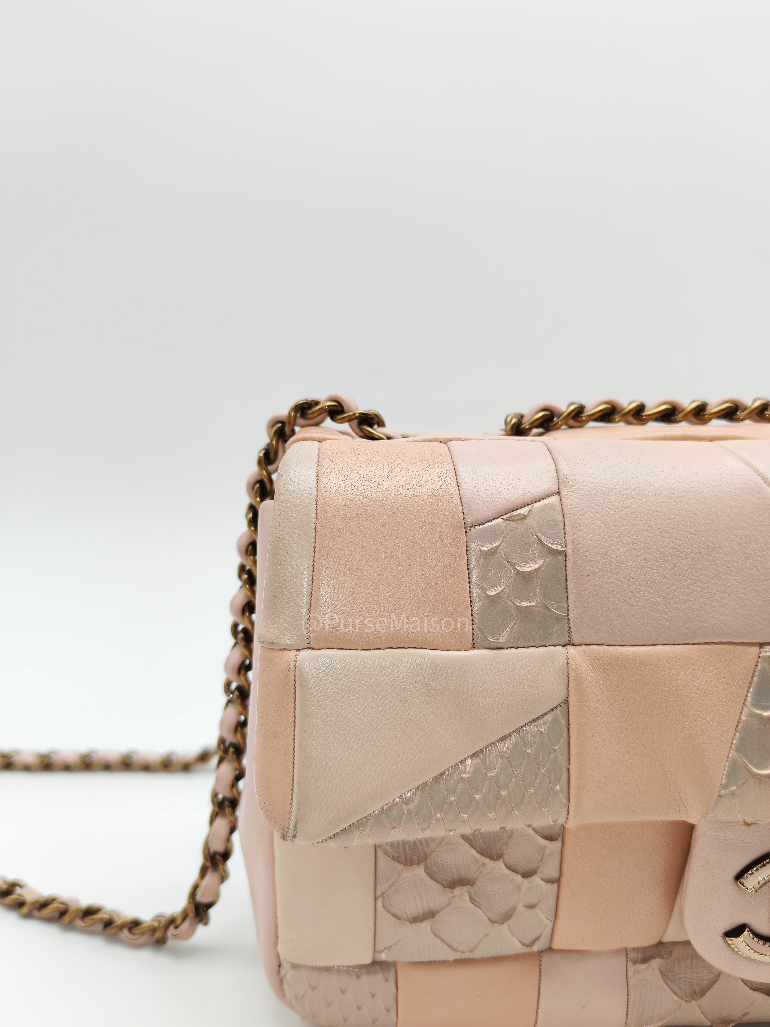 Chanel Timeless Patchwork Single Flap Bag Small in Multicolor Lambskin & Python Leather Aged Gold Hardware (Series 22)