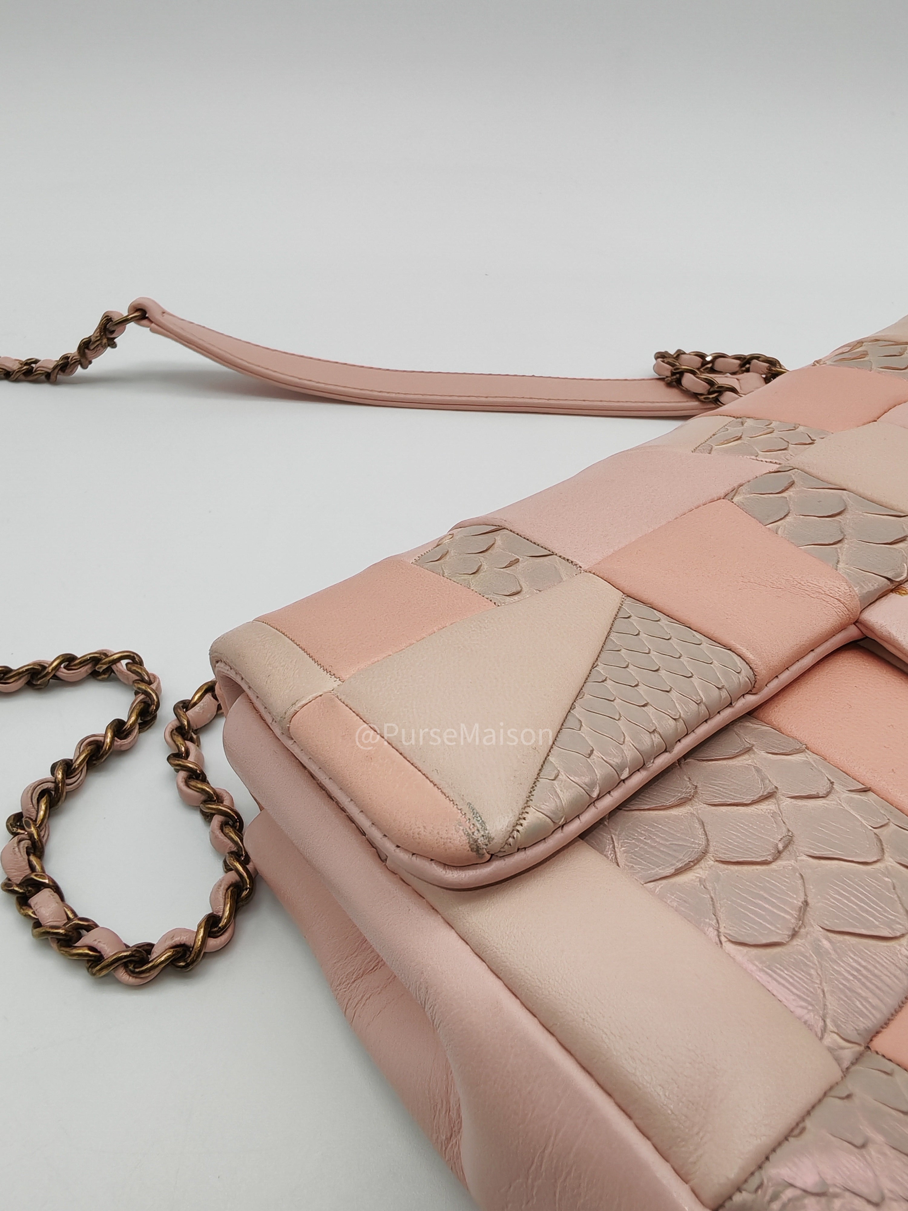 Chanel Timeless Patchwork Single Flap Bag Small in Multicolor Lambskin & Python Leather Aged Gold Hardware (Series 22)