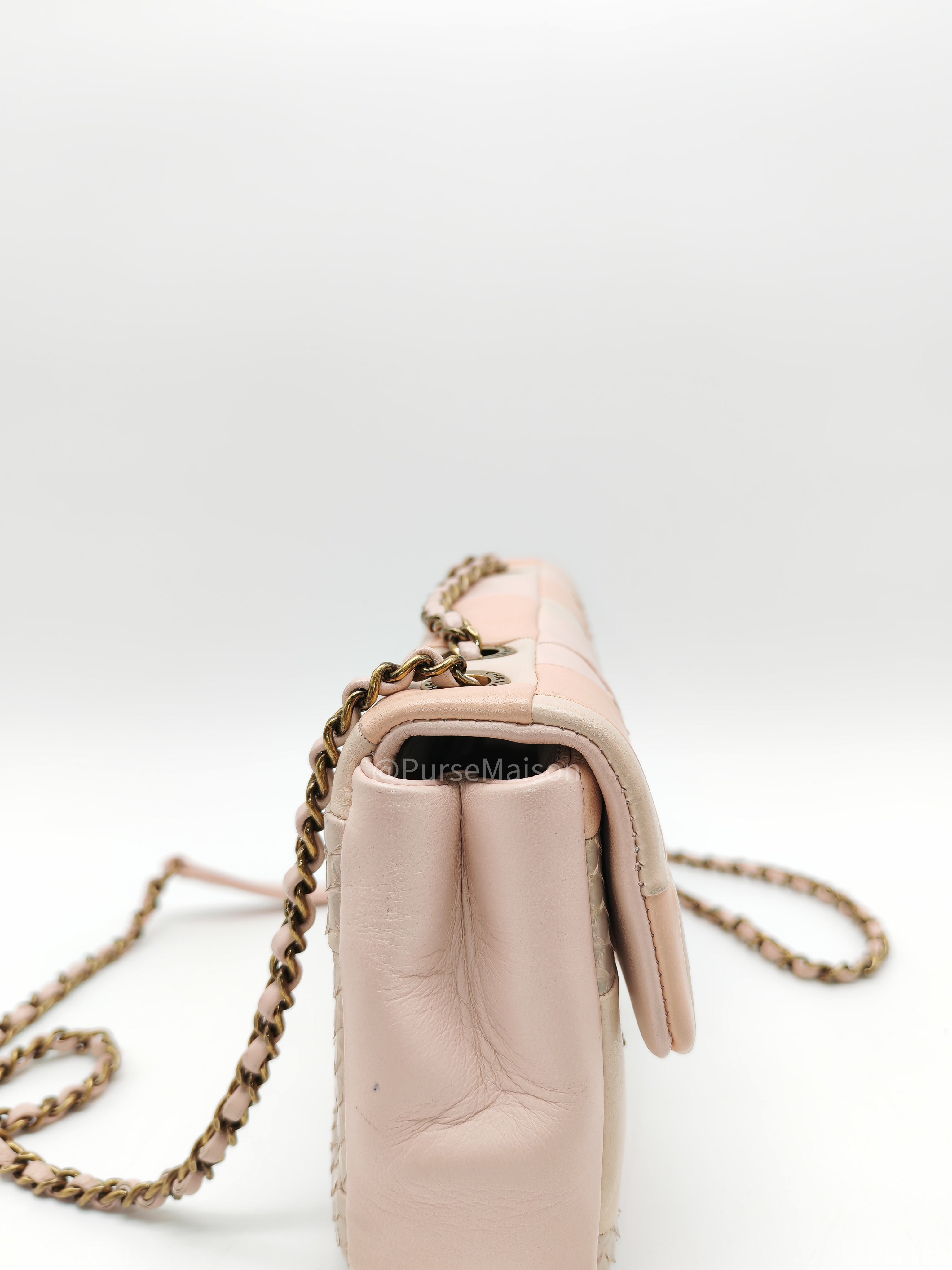 Chanel Timeless Patchwork Single Flap Bag Small in Multicolor Lambskin & Python Leather Aged Gold Hardware (Series 22)