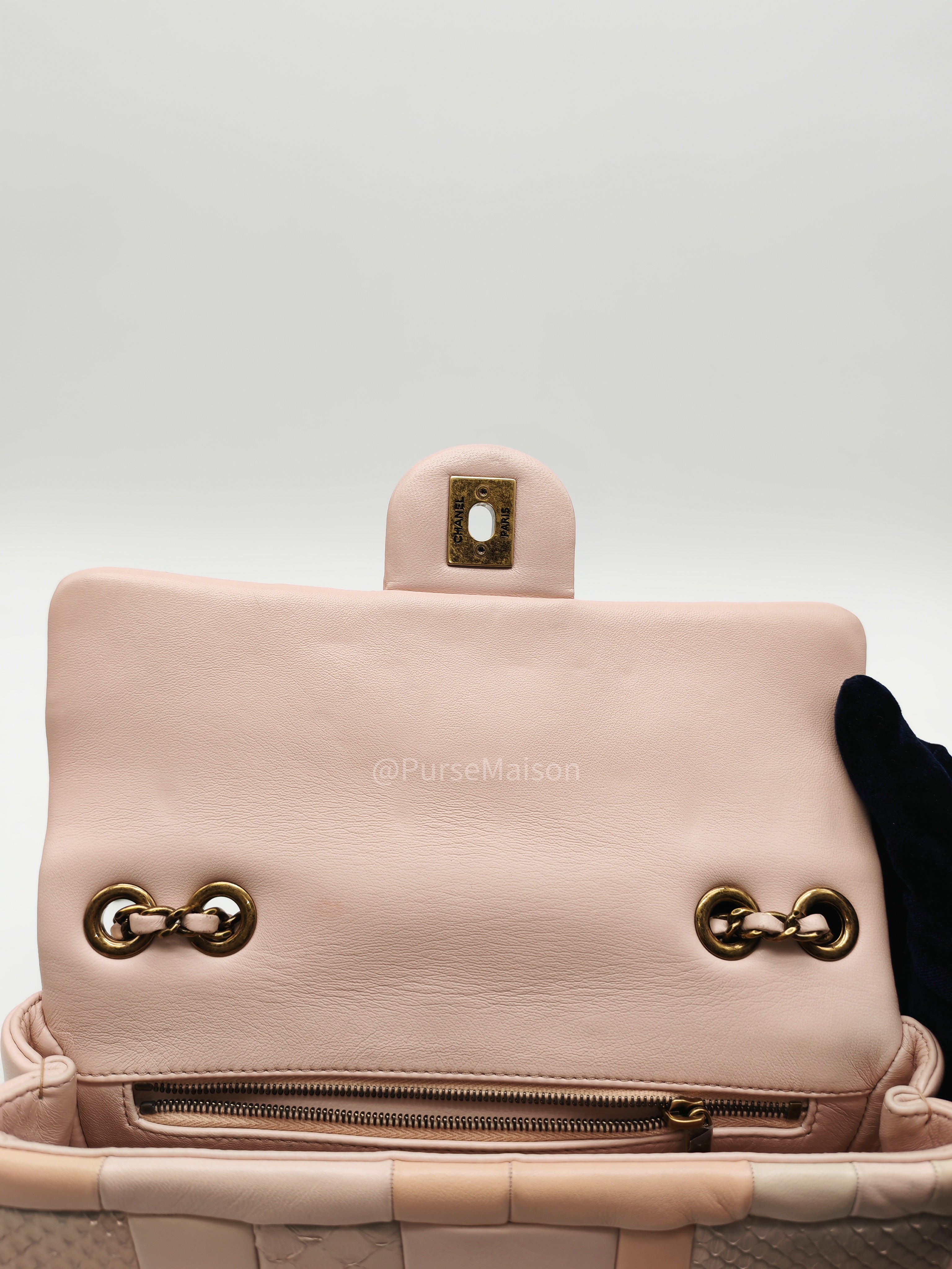 Chanel Timeless Patchwork Single Flap Bag Small in Multicolor Lambskin & Python Leather Aged Gold Hardware (Series 22)