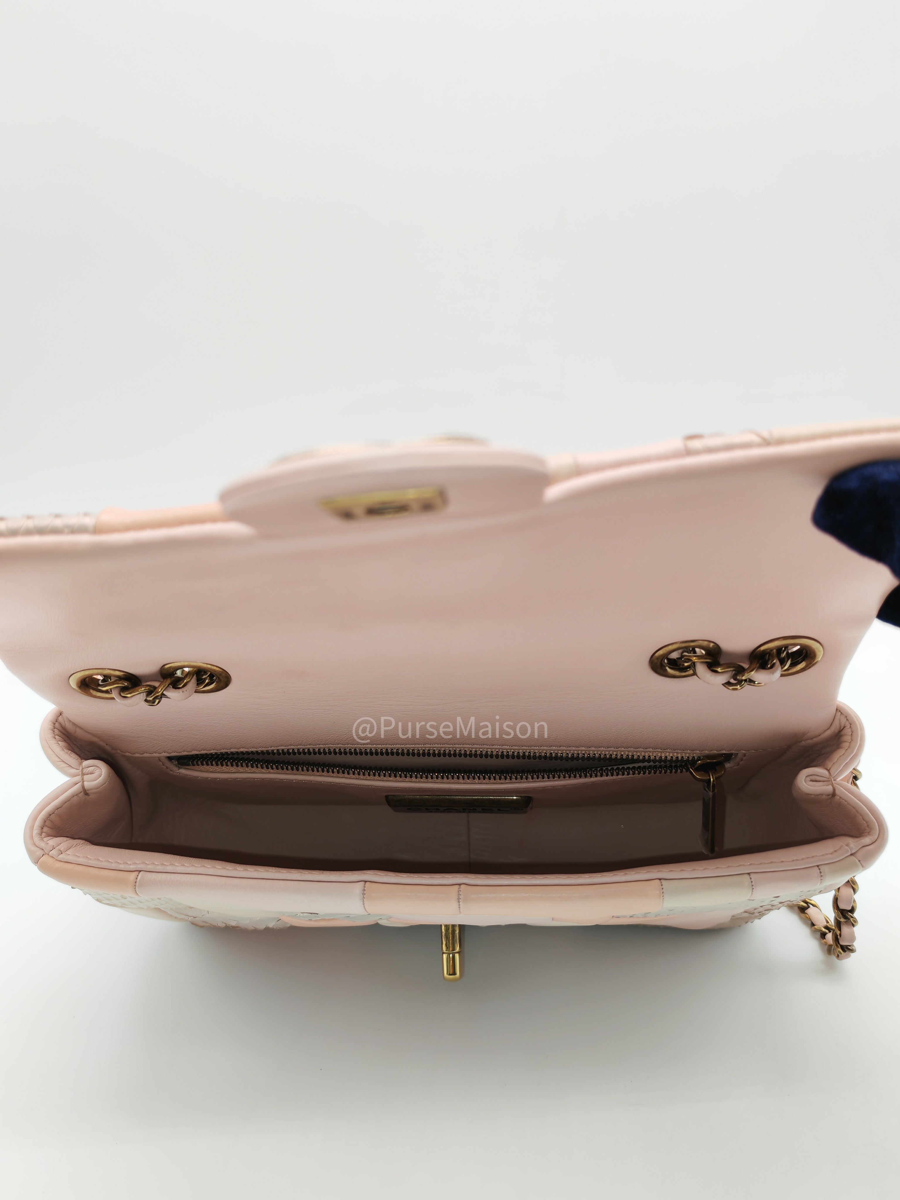 Chanel Timeless Patchwork Single Flap Bag Small in Multicolor Lambskin & Python Leather Aged Gold Hardware (Series 22)