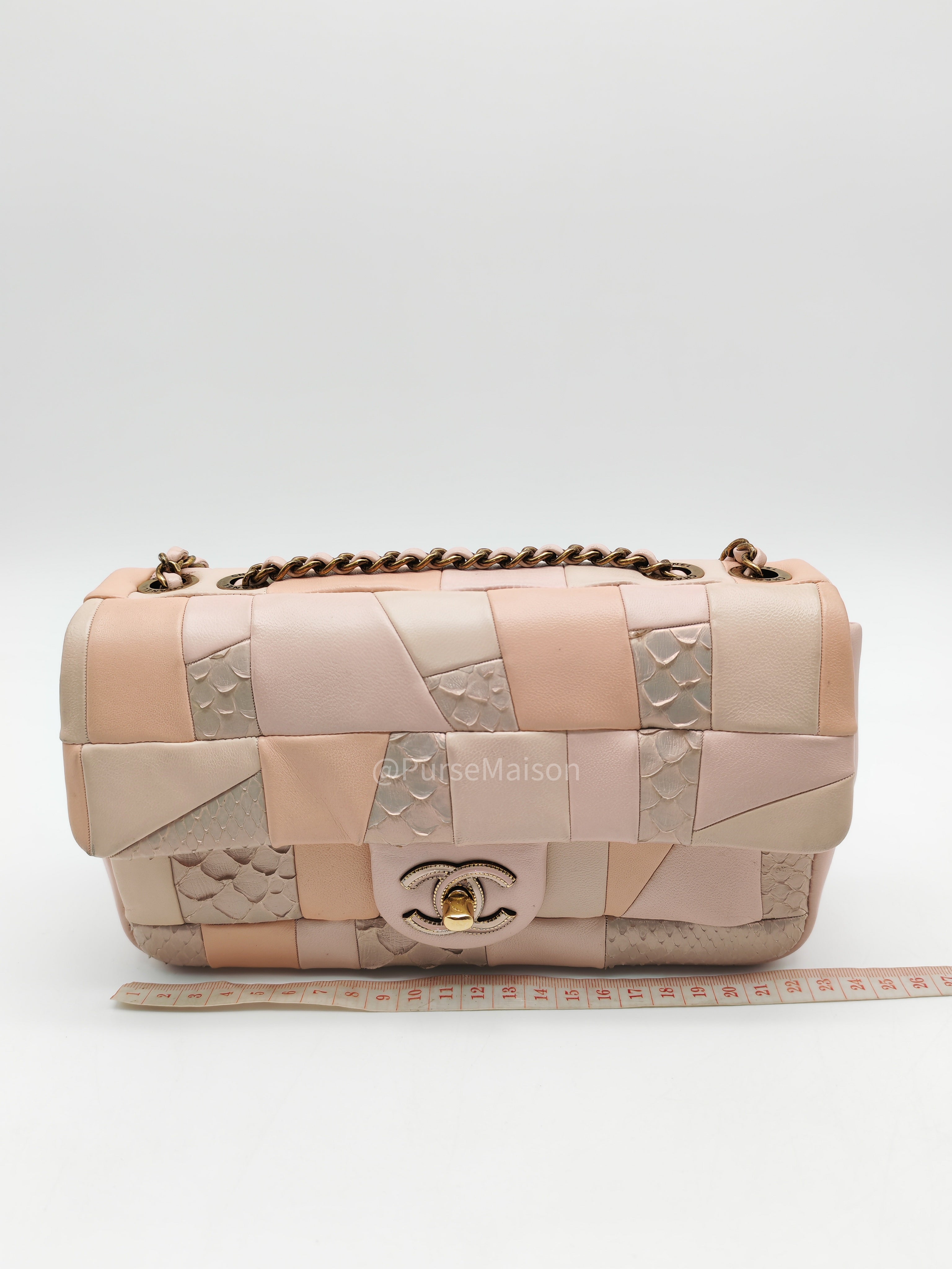 Chanel Timeless Patchwork Single Flap Bag Small in Multicolor Lambskin & Python Leather Aged Gold Hardware (Series 22)