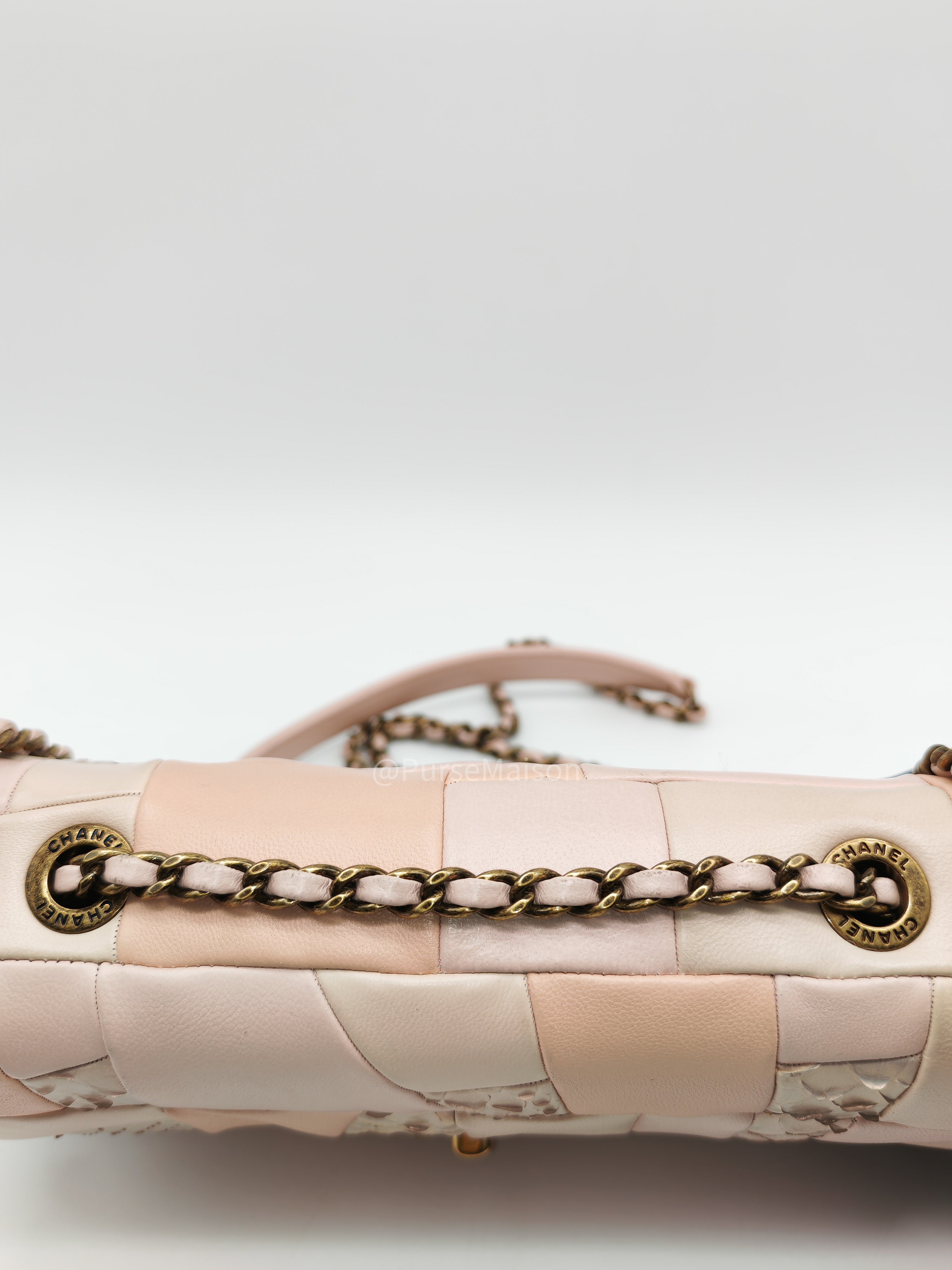 Chanel Timeless Patchwork Single Flap Bag Small in Multicolor Lambskin & Python Leather Aged Gold Hardware (Series 22)