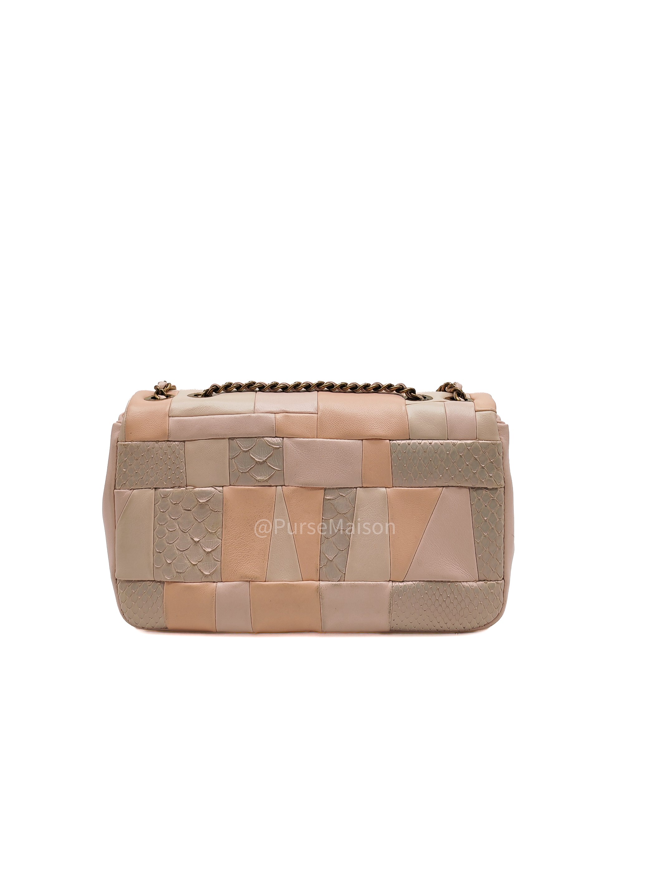 Chanel Timeless Patchwork Single Flap Bag Small in Multicolor Lambskin & Python Leather Aged Gold Hardware (Series 22)