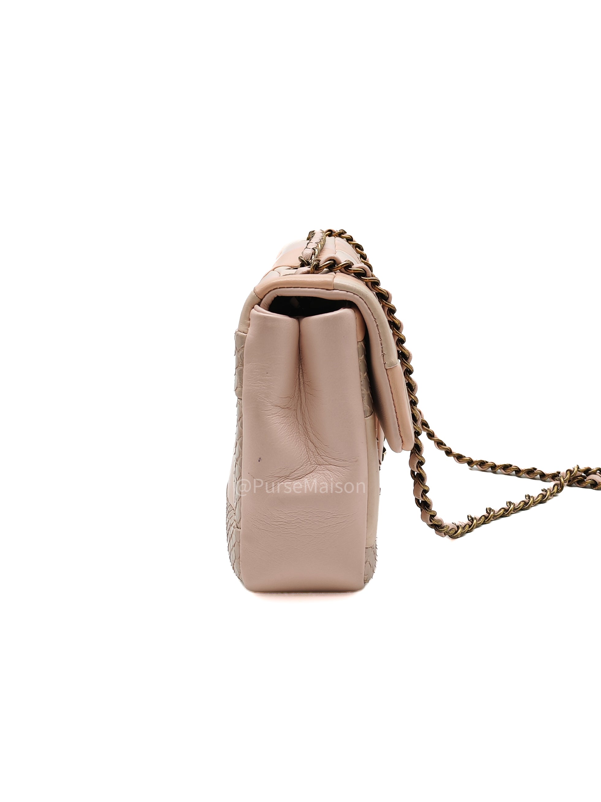 Chanel Timeless Patchwork Single Flap Bag Small in Multicolor Lambskin & Python Leather Aged Gold Hardware (Series 22)